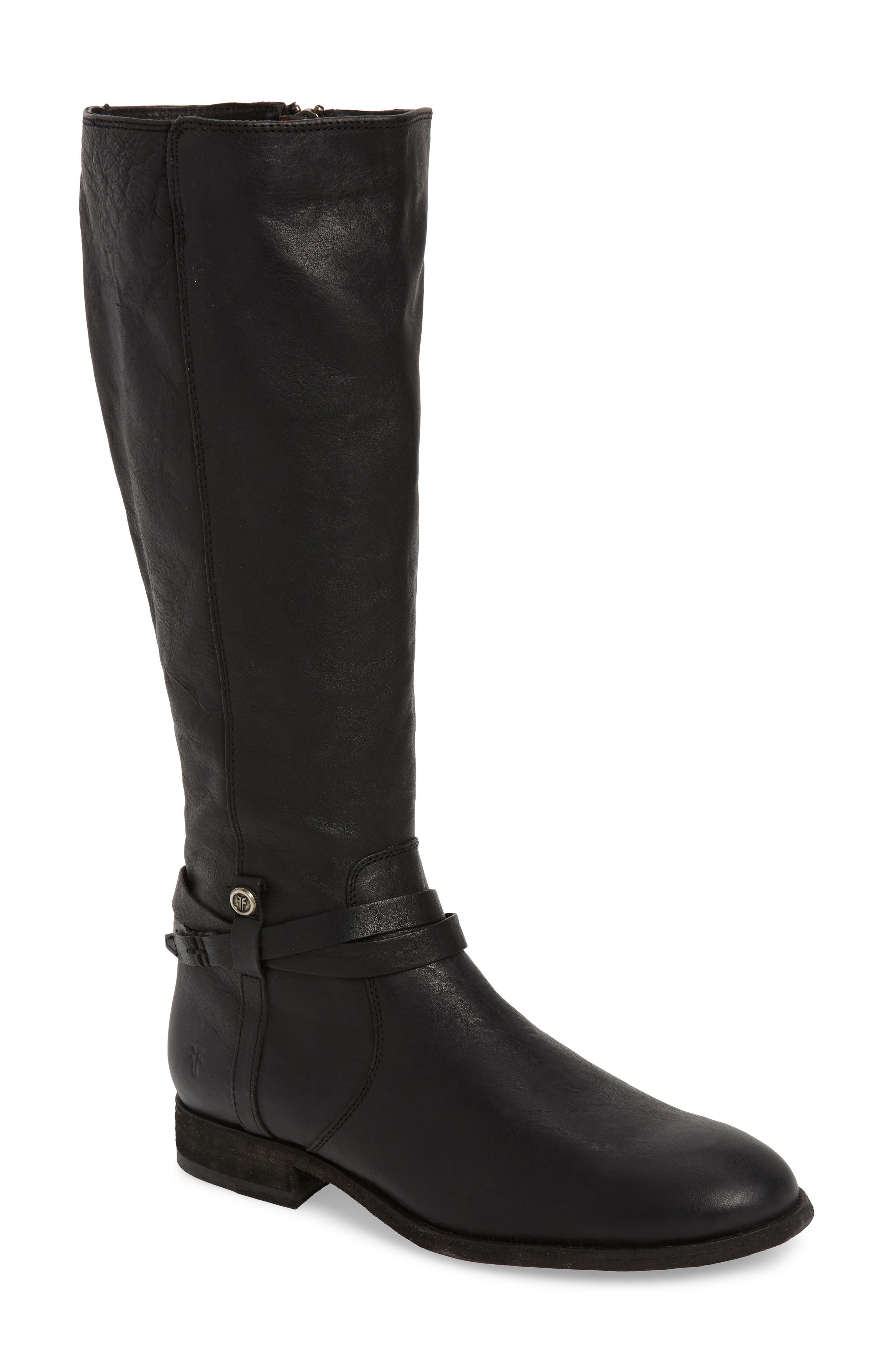 Frye Melissa Belted Knee-High Riding Boot, Ext Calf- Black