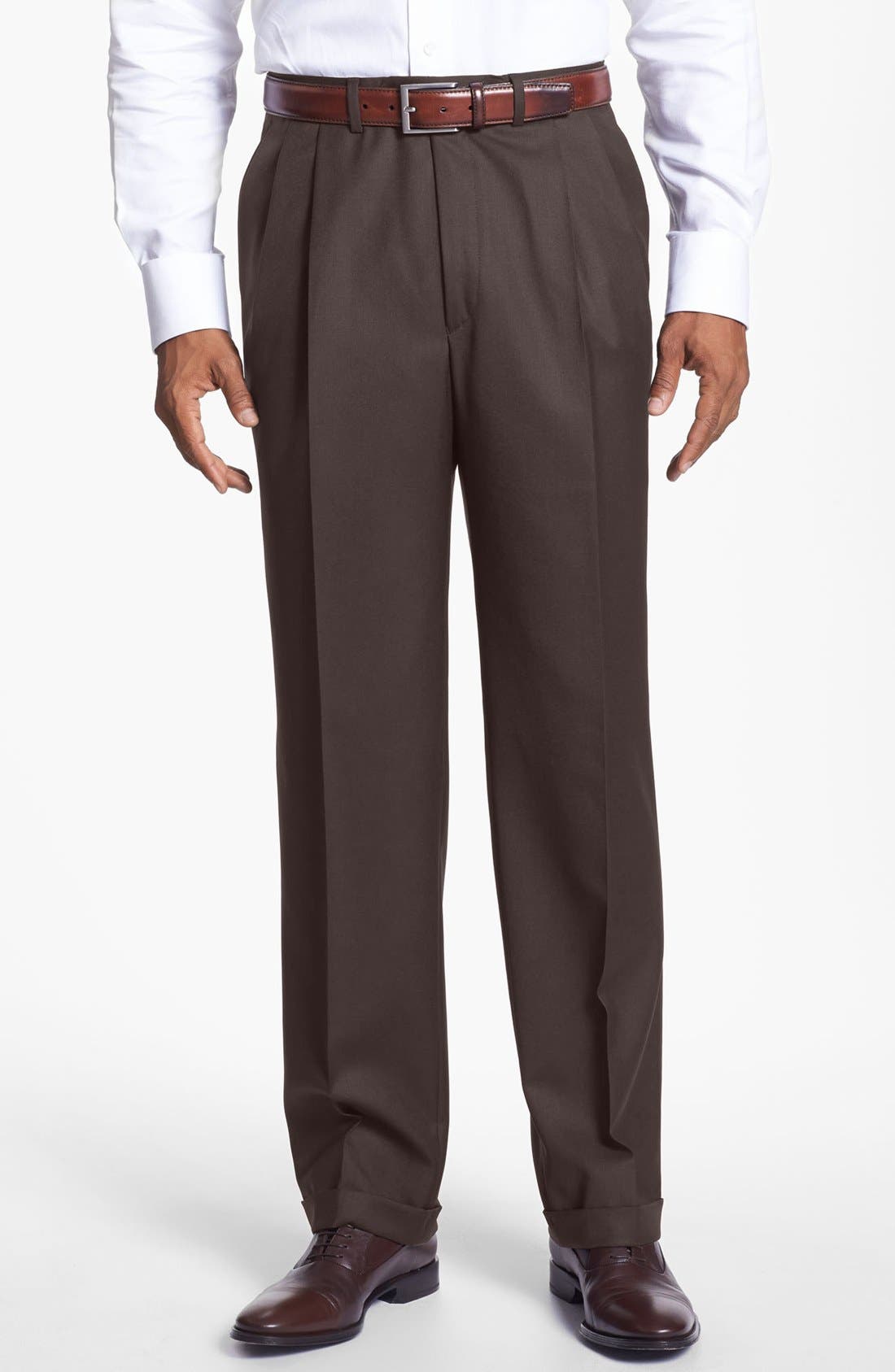 Santorelli 'Luxury Serge' Double Pleated Wool Trousers Nordstrom