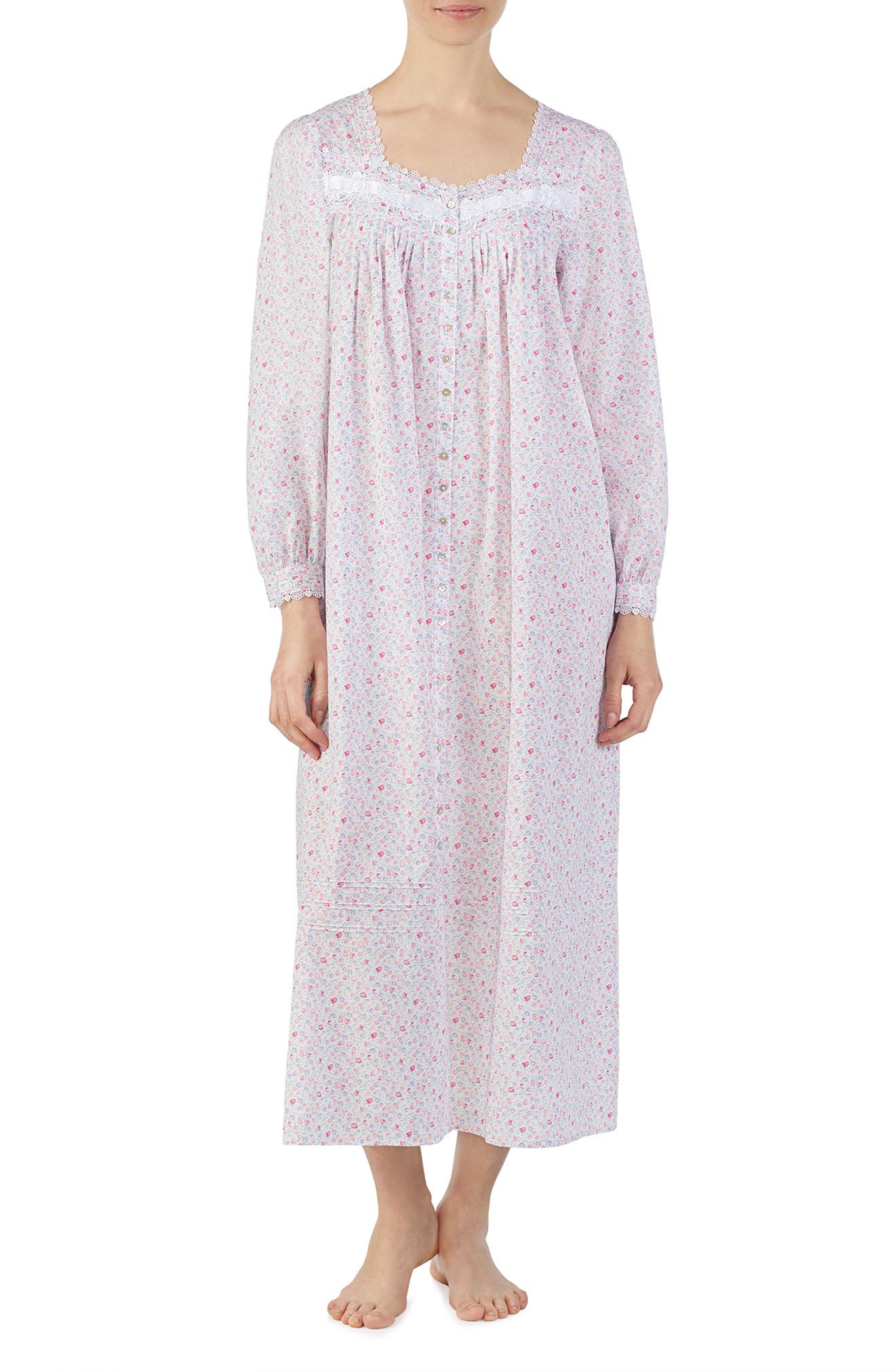 Eileen West Cotton Button Front Nightgown, White