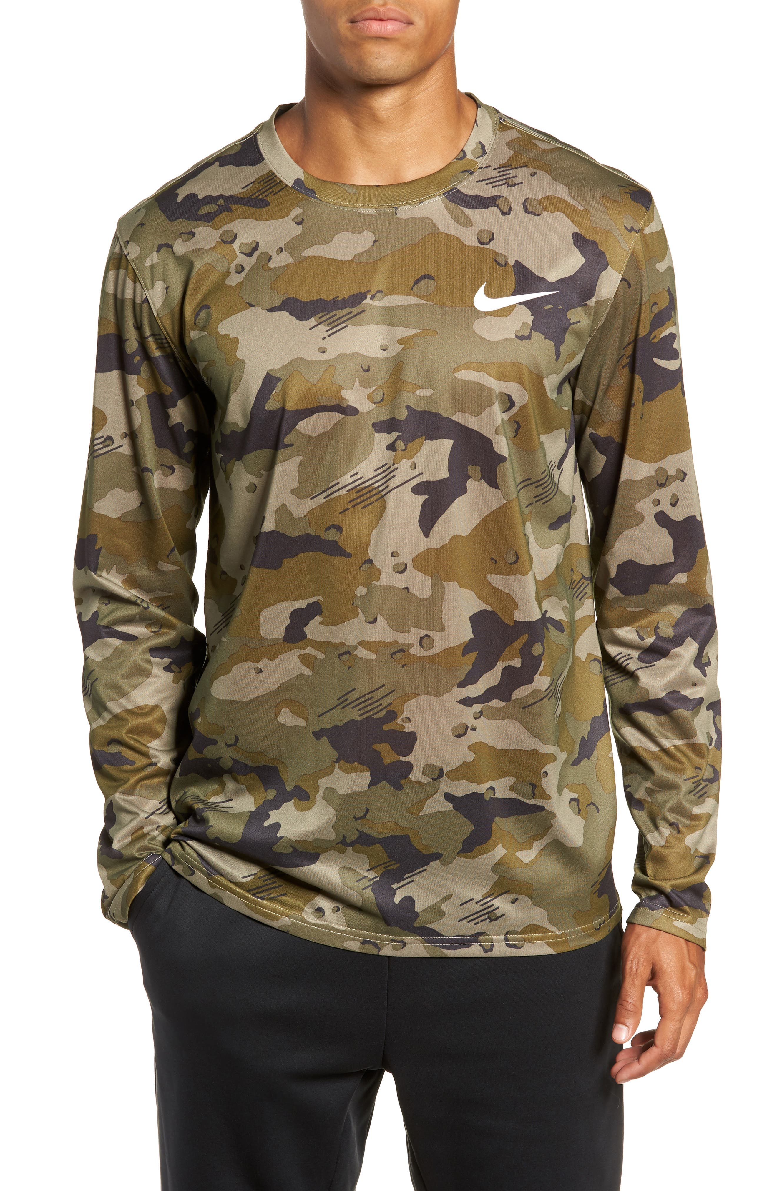 Nike Dry Long Sleeve Camo T-Shirt Green