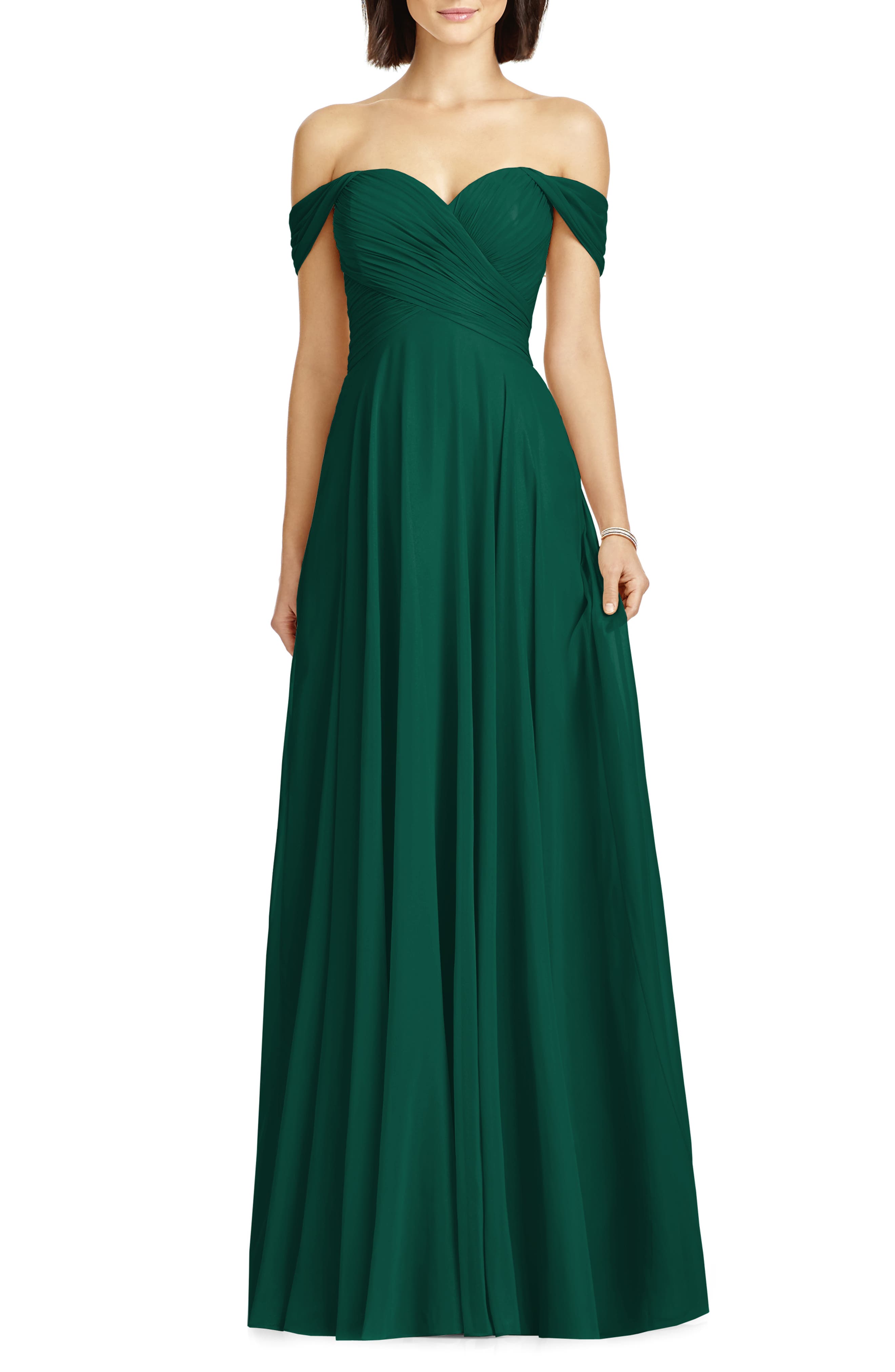 Dessy Collection Lux Off The Shoulder Chiffon Gown, Green
