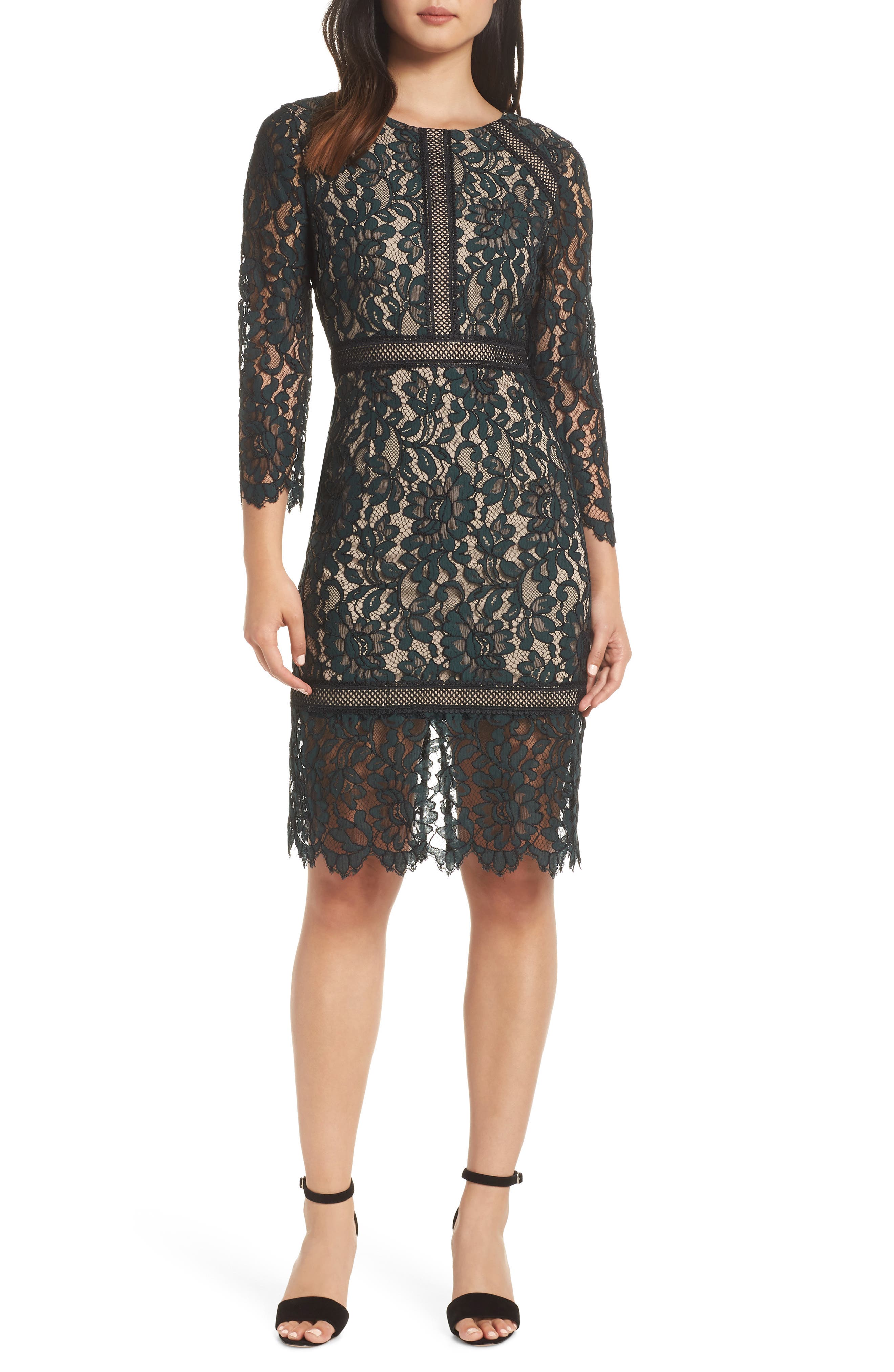 Petite Vince Camuto Lace Sheath Dress, Green