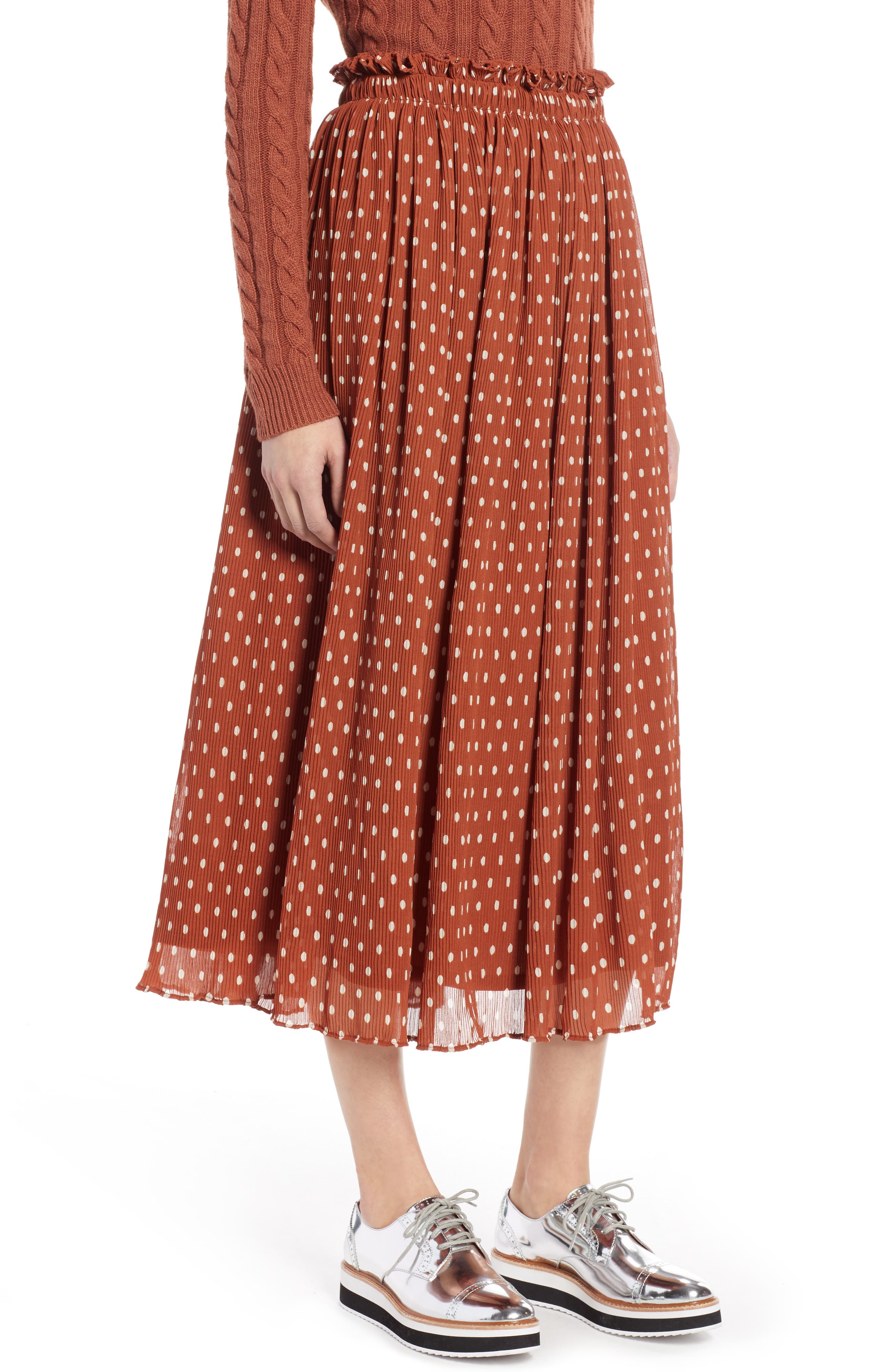 Halogen X Atlantic-Pacific Crinkle Midi Skirt, Brown