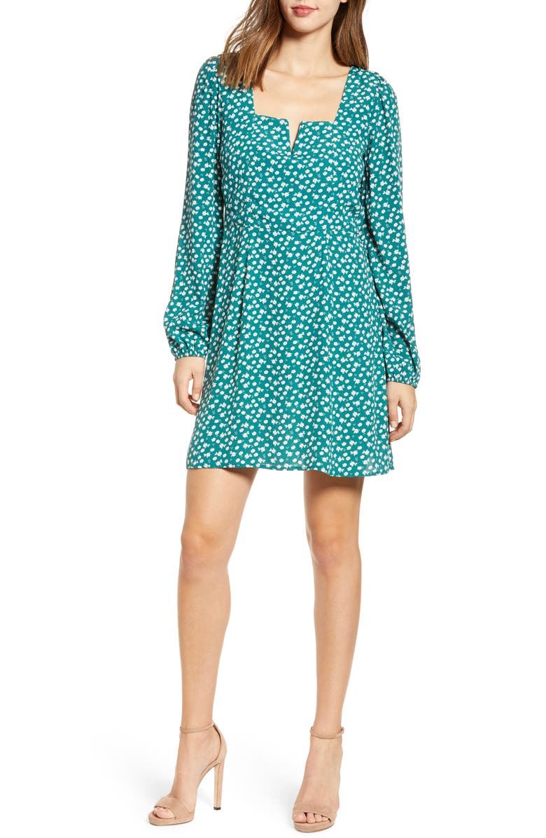 ROW A Printed Minidress, Main, color, TEAL FLORAL