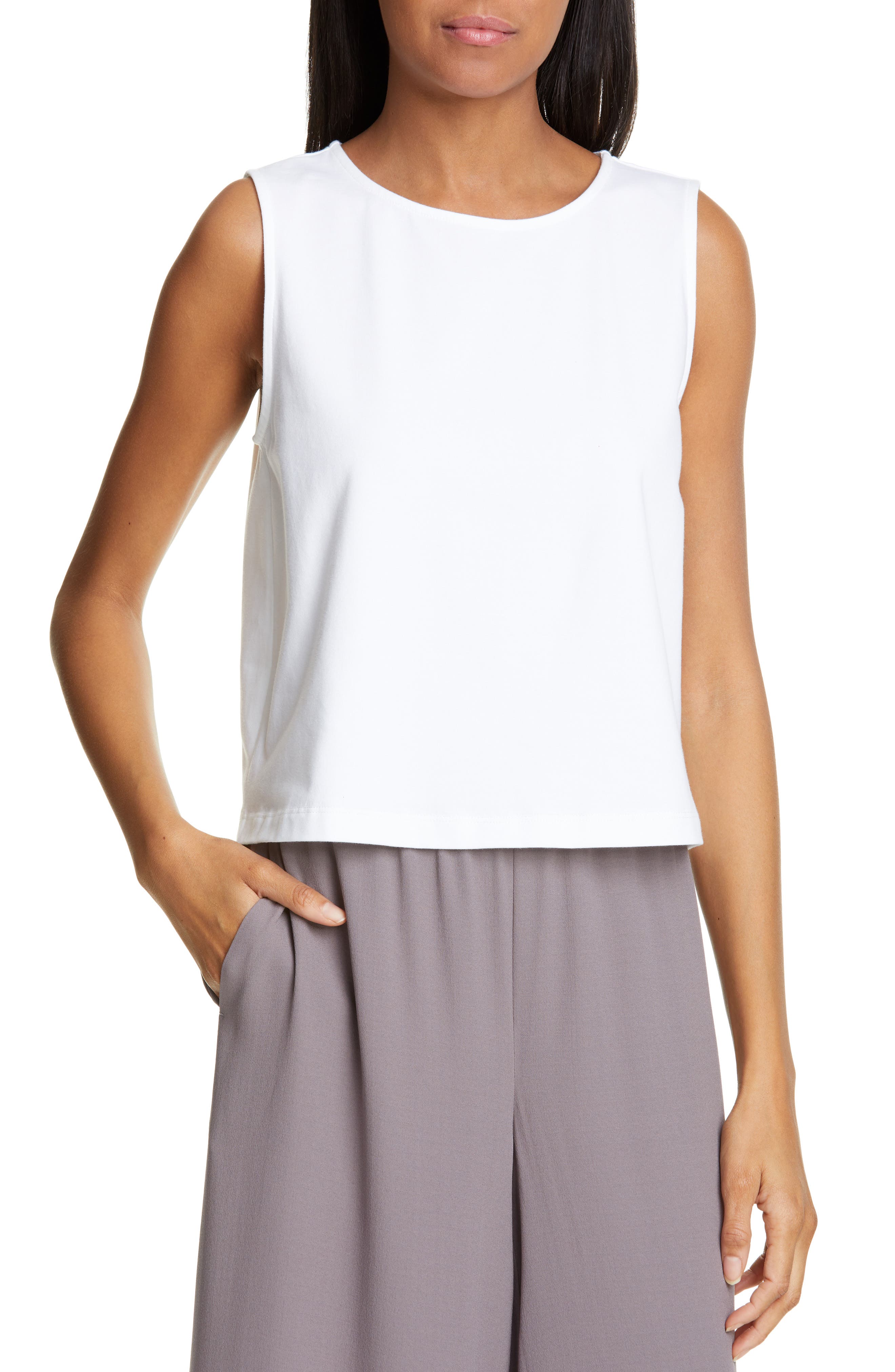 Petite Eileen Fisher Stretch Cotton Tank, White