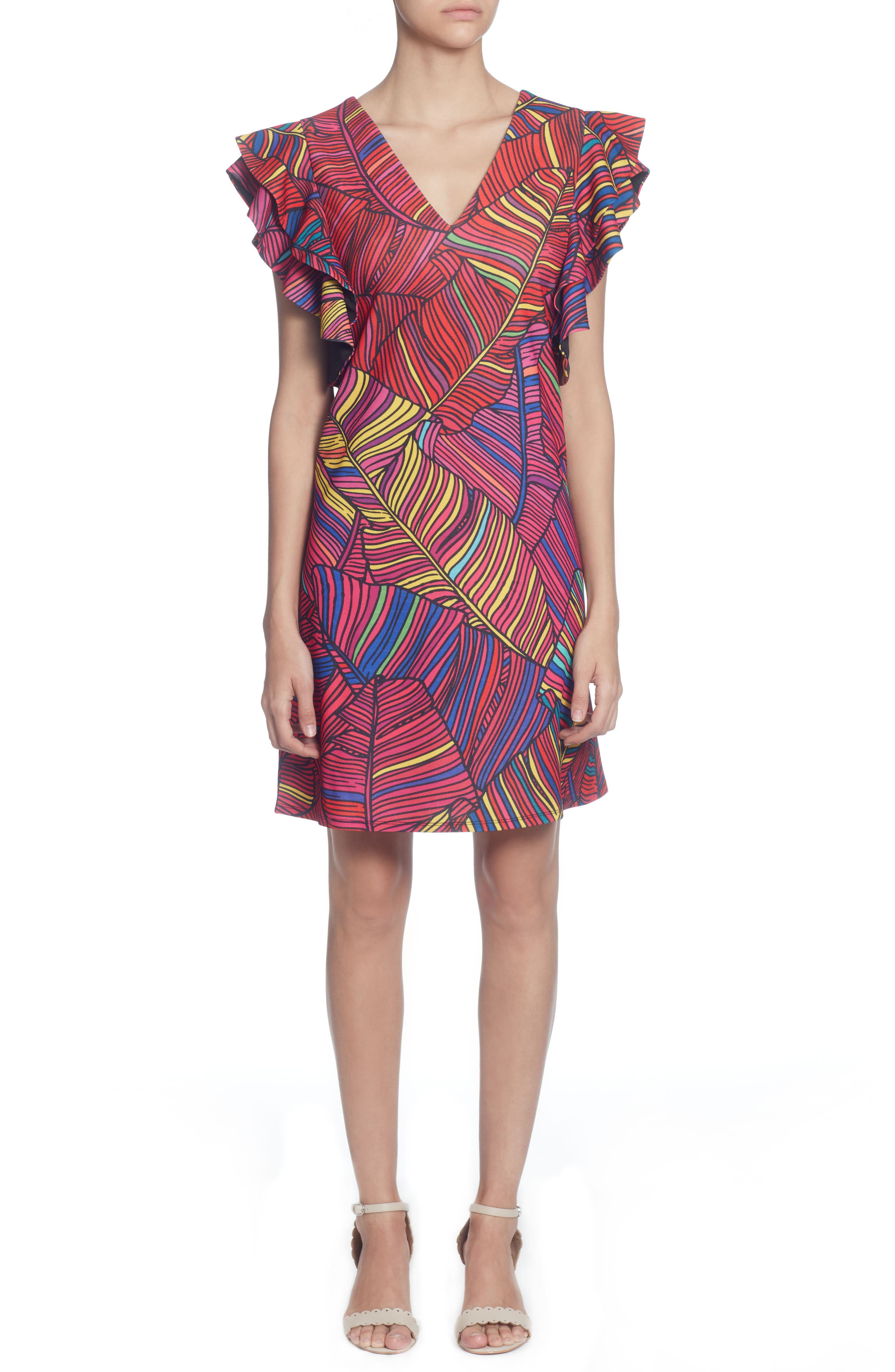 Catherine Catherine Malandrino Sandrine Colorful Palm Print Dress, Red