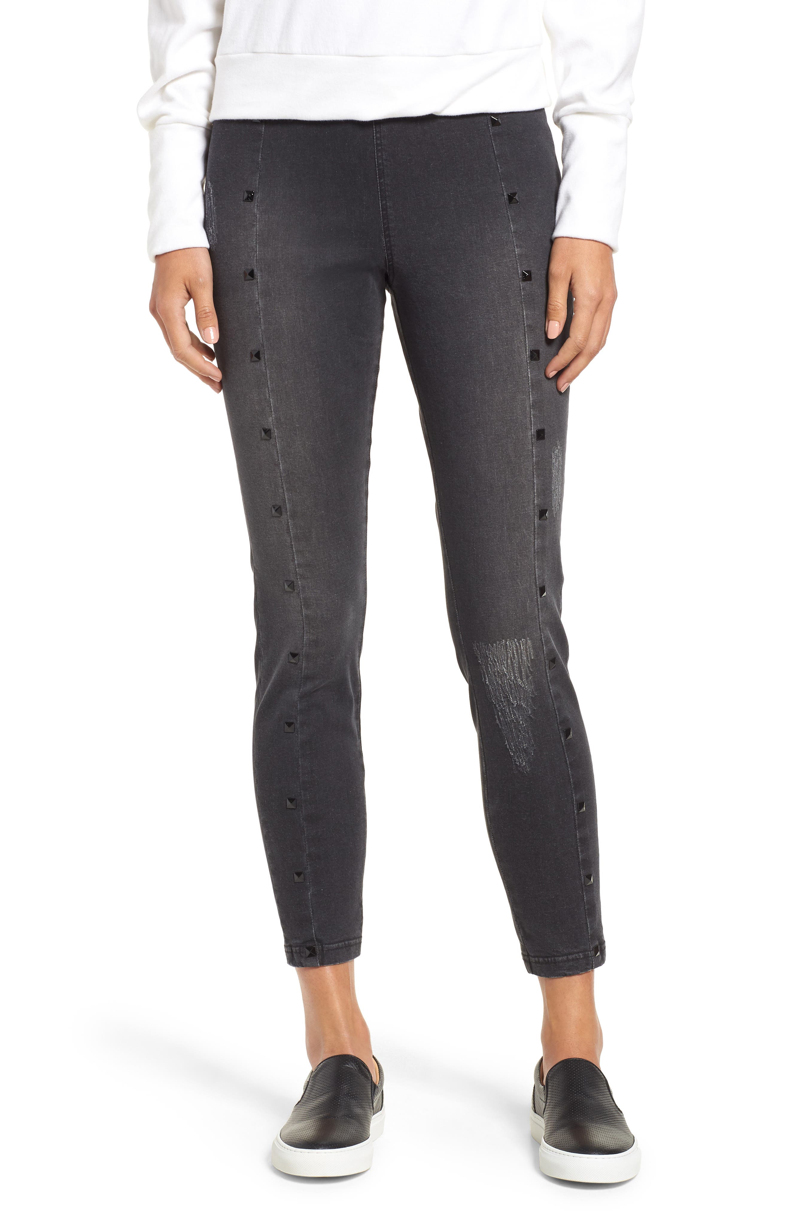 Zeza B By Hue Studded High Waist Denim Leggings, Grey