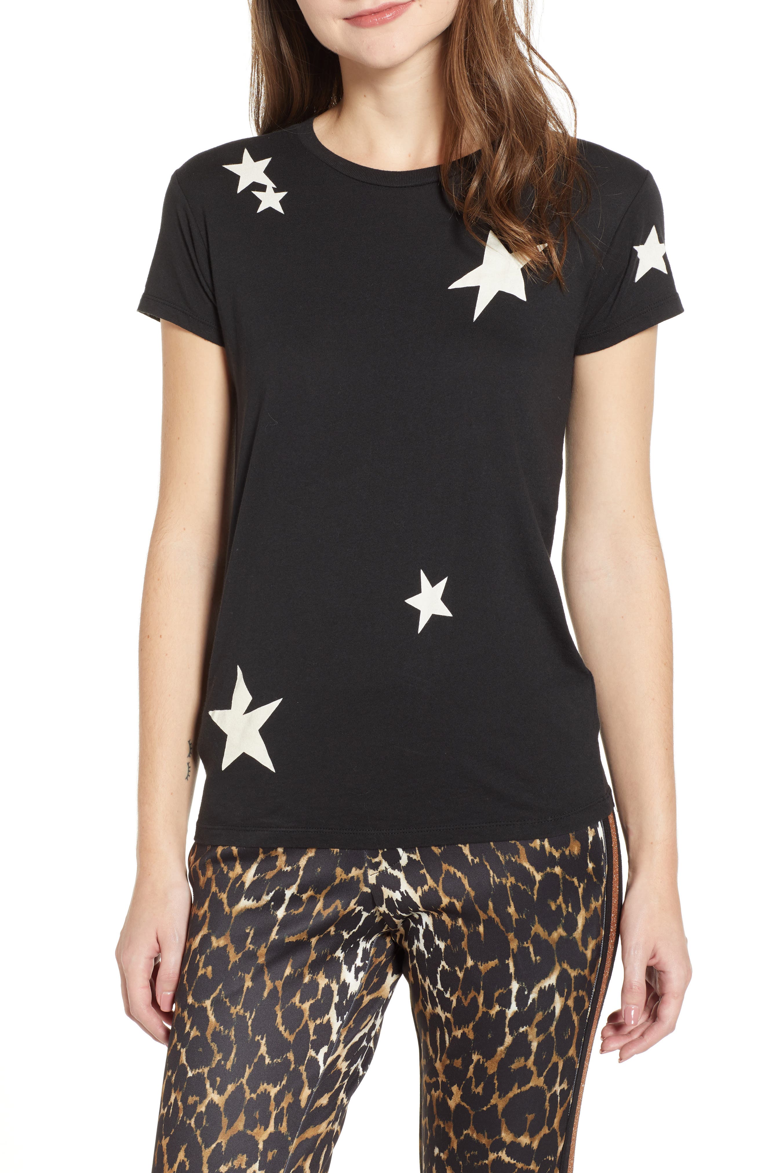 Pam & Gela Stars Print Tee, Size Petite - Black