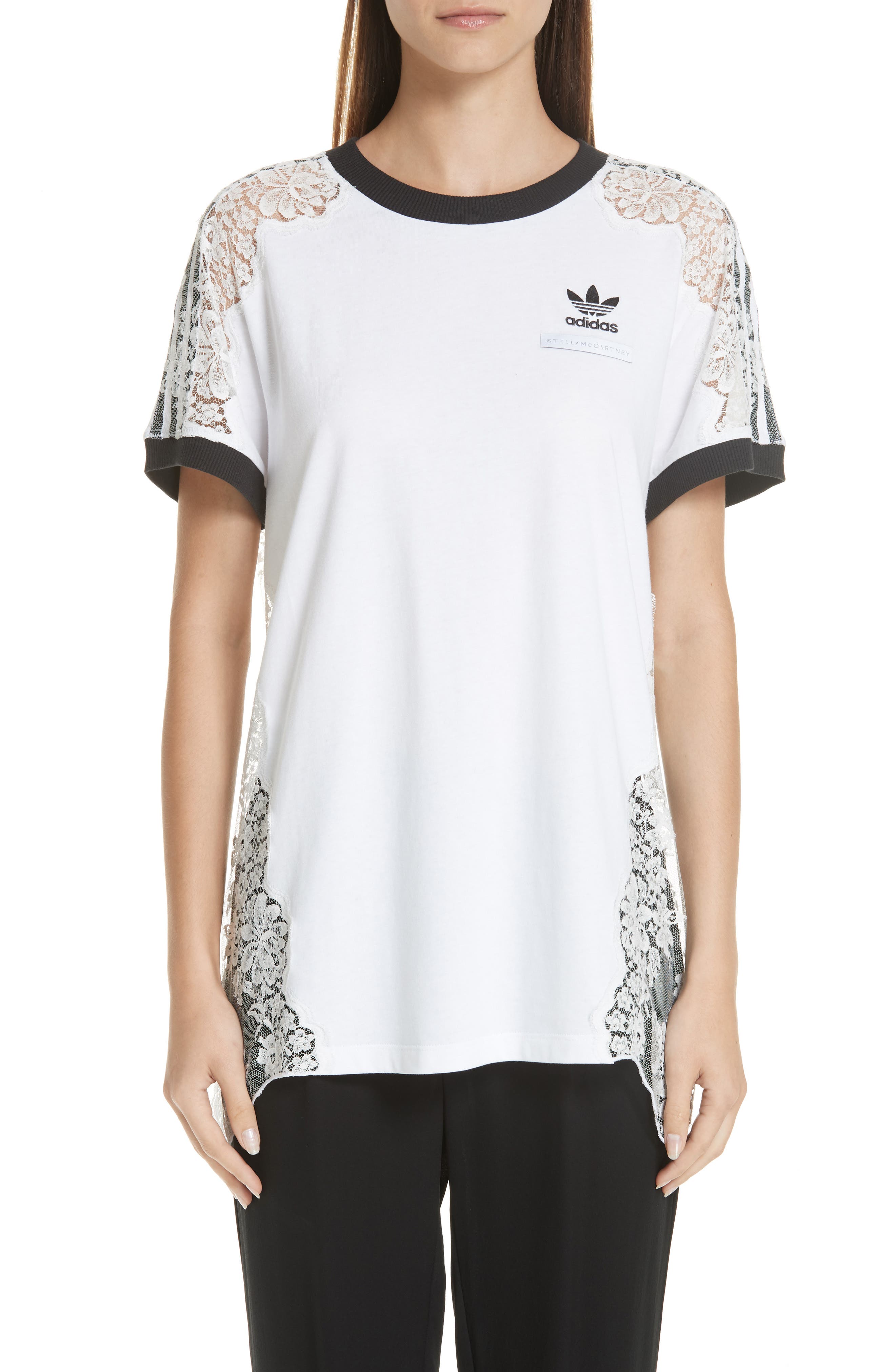 Stella Mccartney Lace Inset Adidas Logo Tee, White