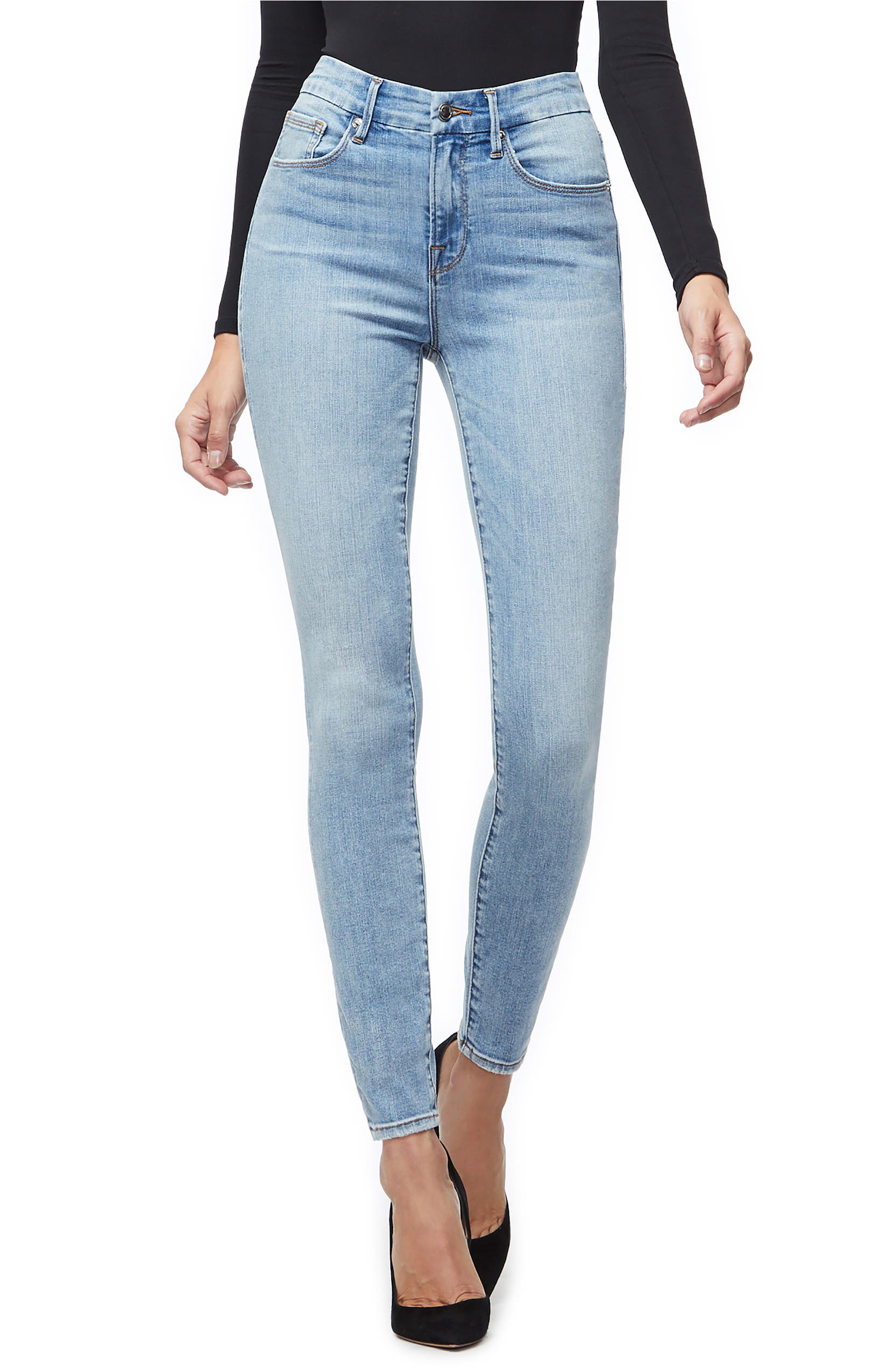 GOOD AMERICAN GOOD LEGS RIPPED HIGH WAIST SKINNY JEANS (BLUE 221) (REGULAR & PLUS SIZE)
