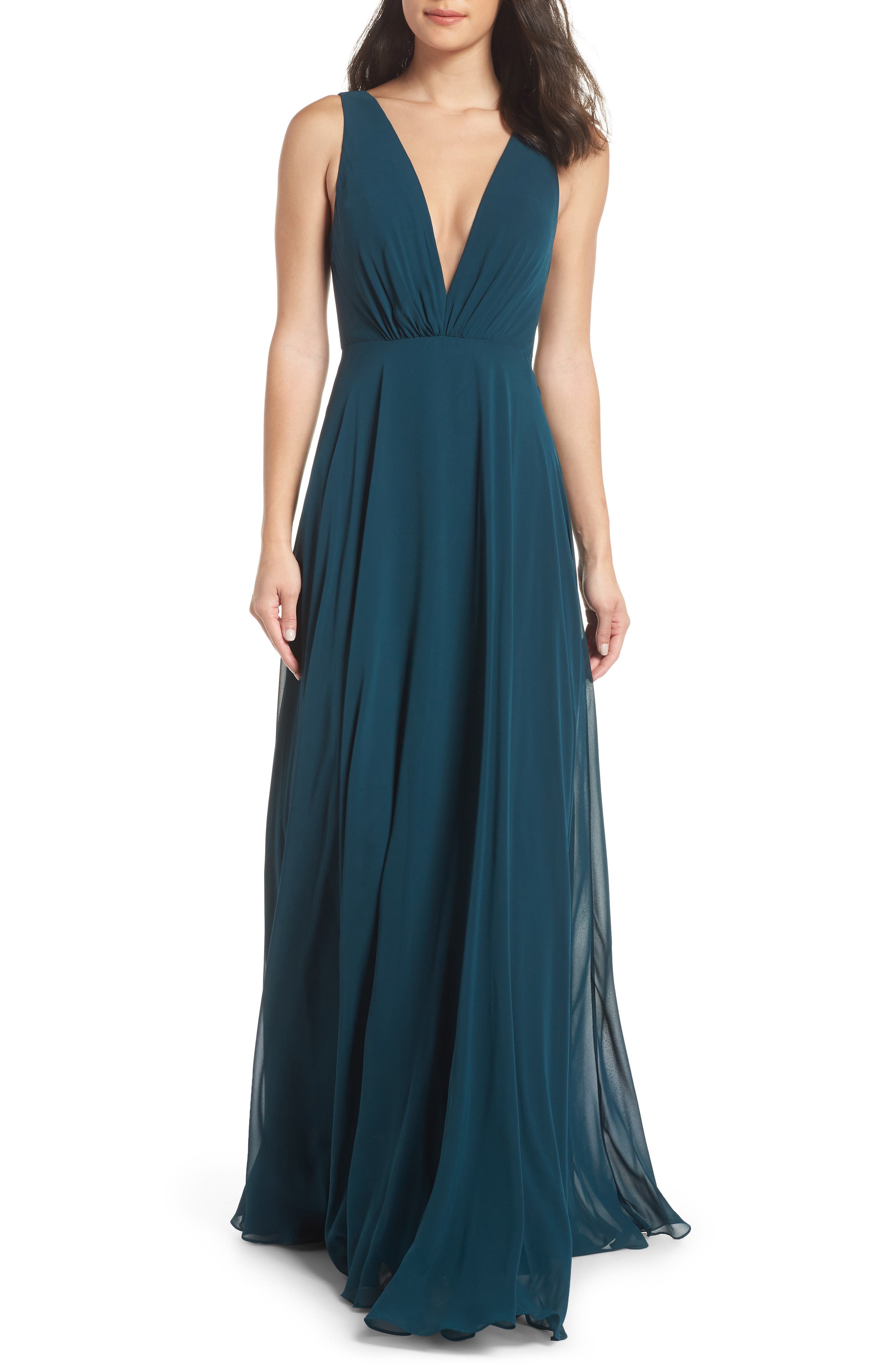 Jenny Yoo Ryan Illusion Neck Chiffon Gown