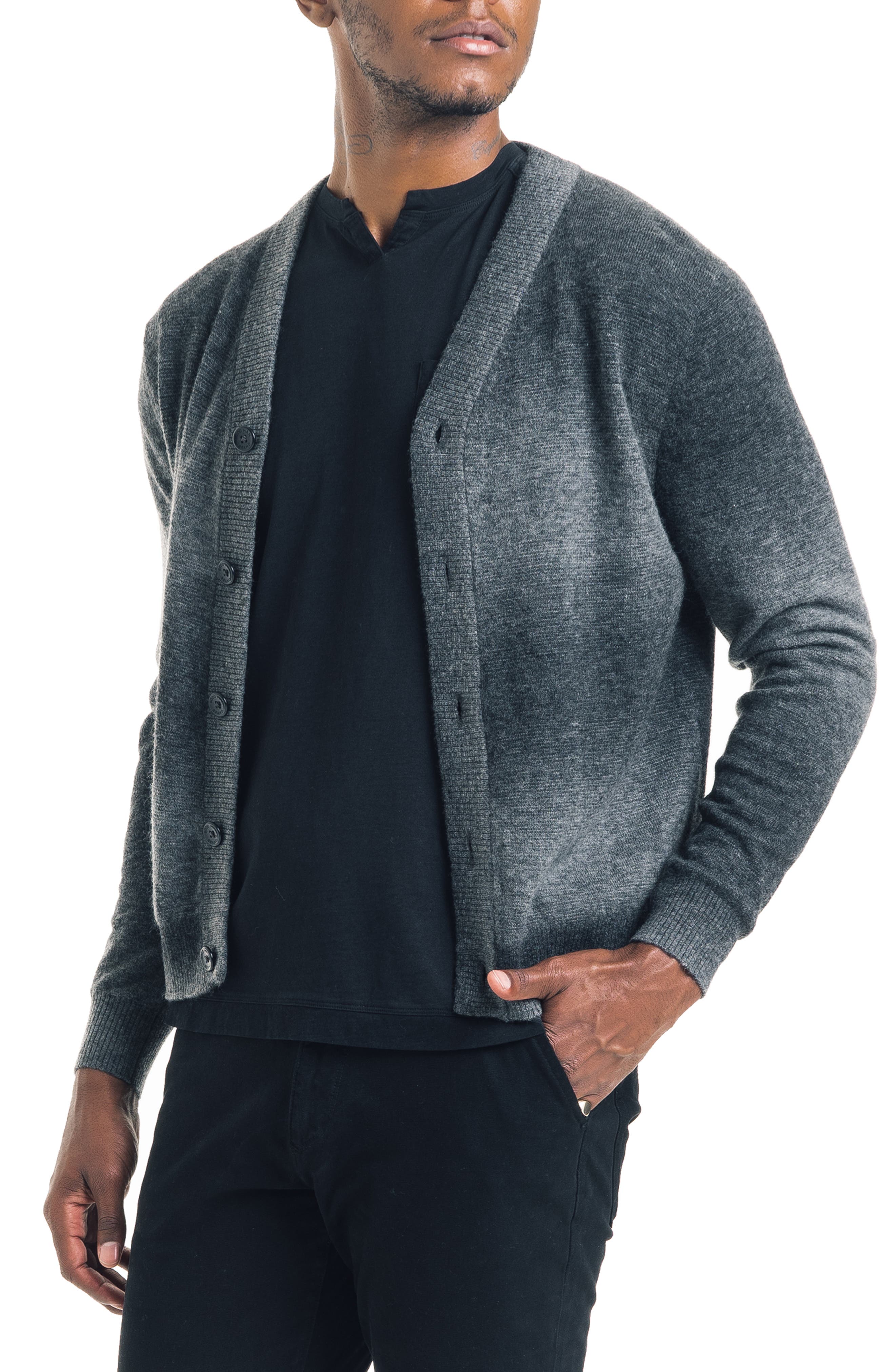 Good Man Brand Modern Slim Fit Merino Wool Blend Cardigan, Grey