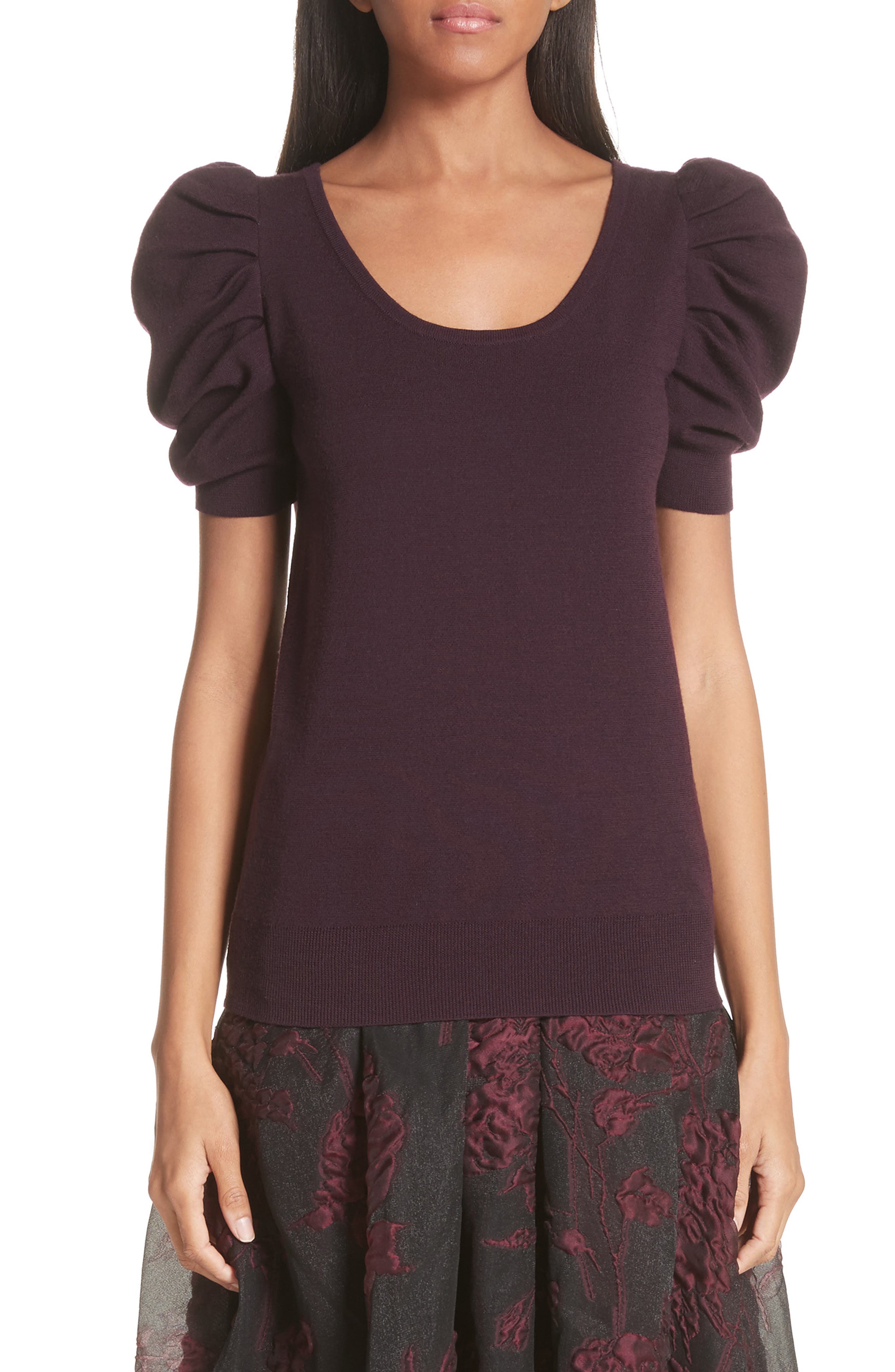 Co Puff Shoulder Merino Wool Sweater, Purple