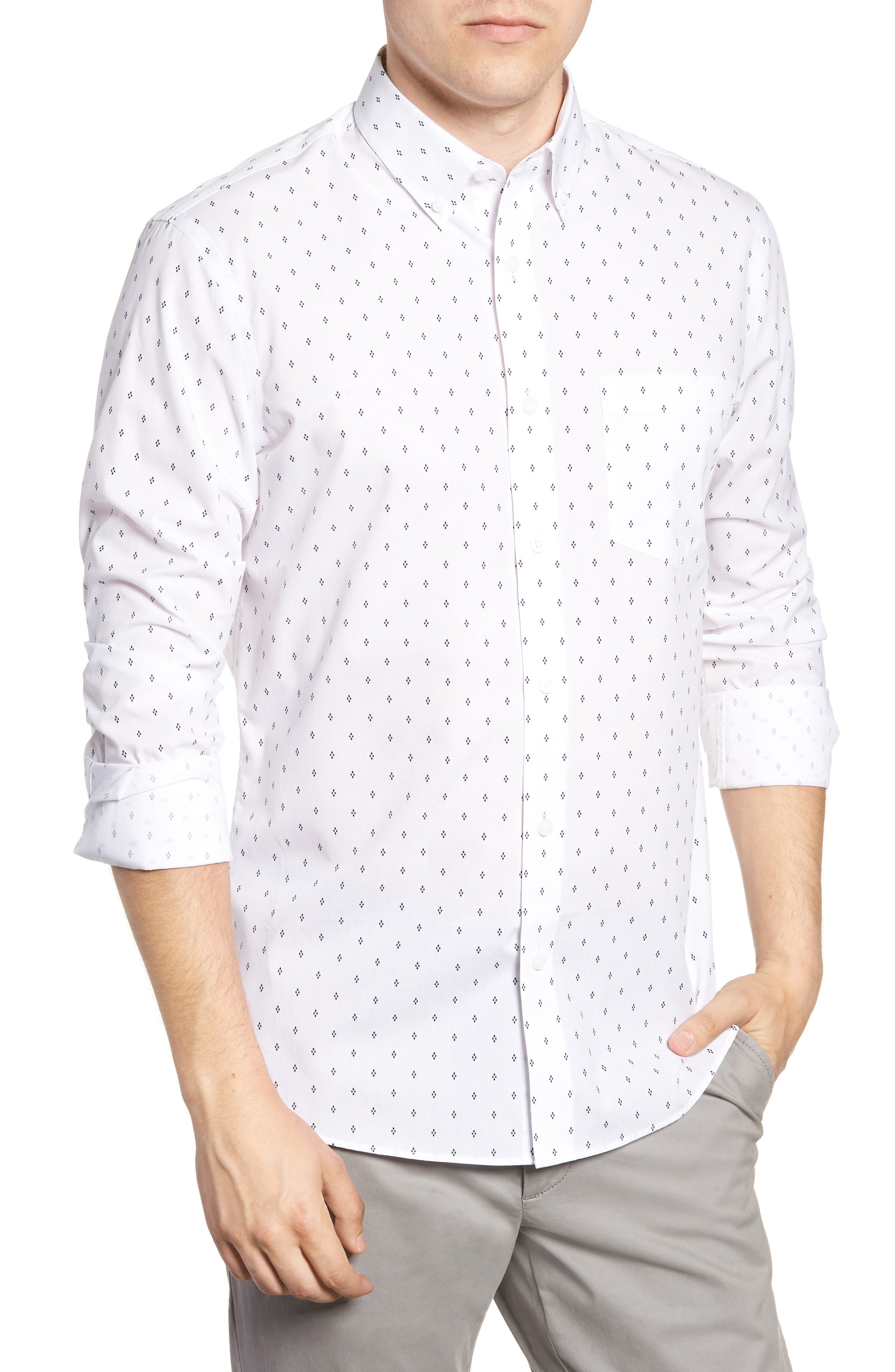 Nordstrom Shop Slim Fit Non-Iron Print Sport Shirt, White