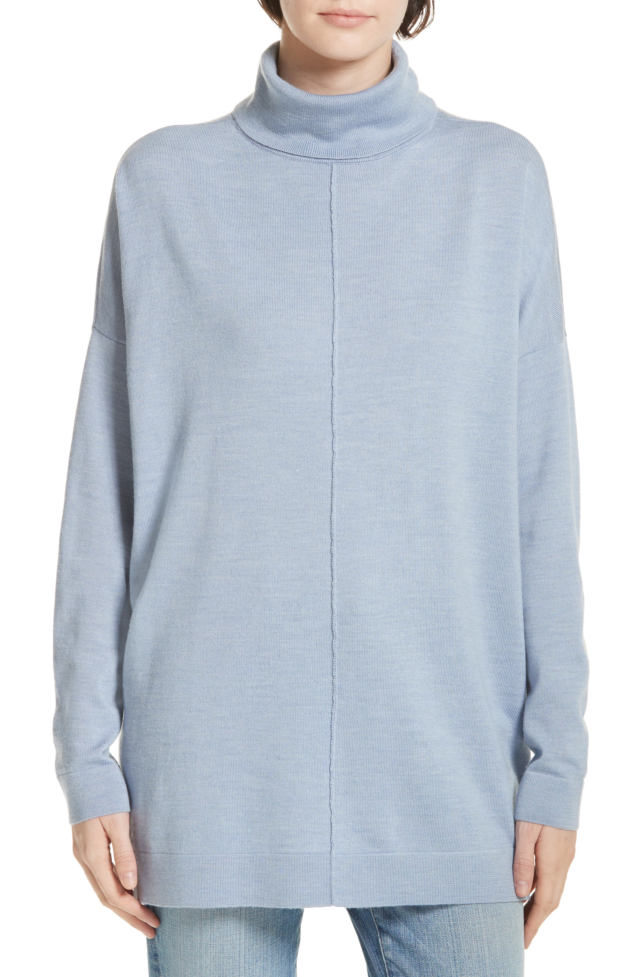 Eileen Fisher Merino Wool Boxy Turtleneck Sweater, Blue