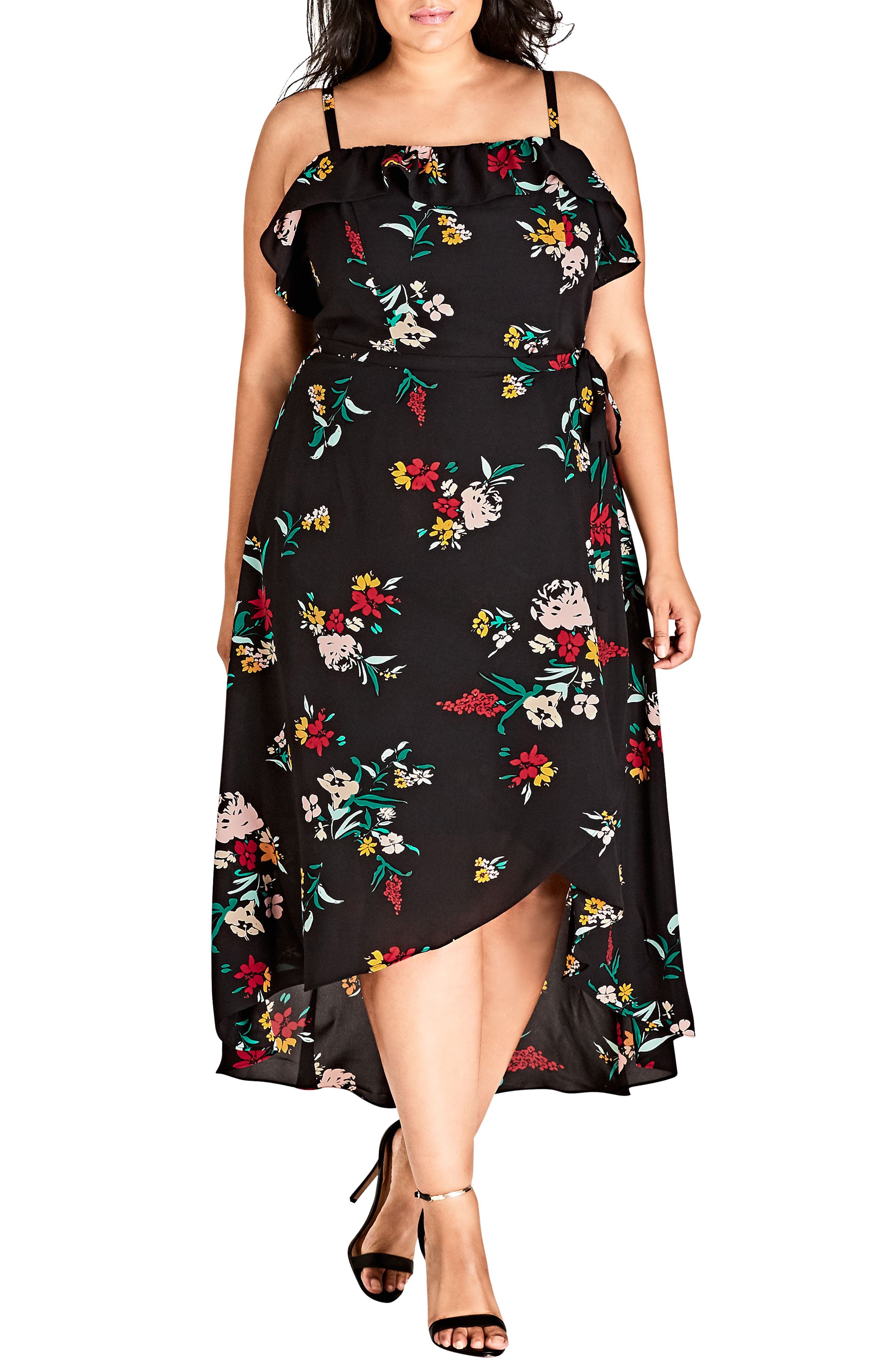 Plus Size Citi Chic Maxi Flowerette Sundress, Black