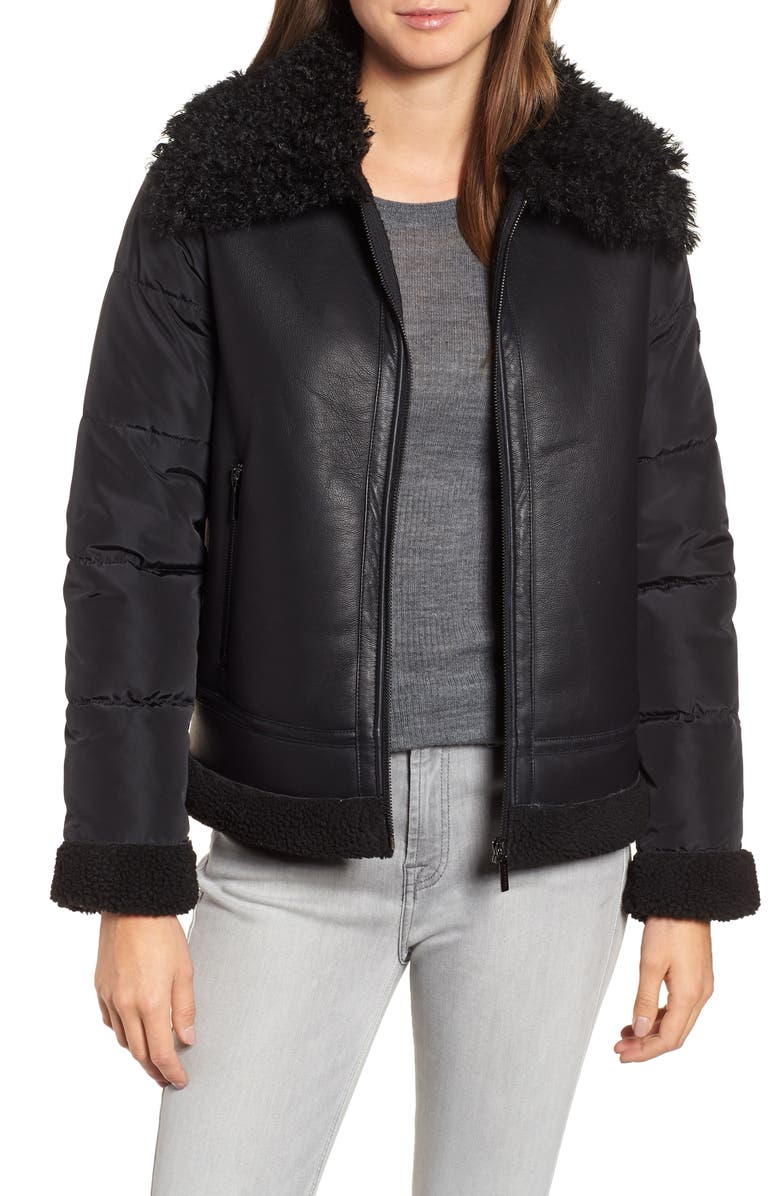 Faux Shearling Hybrid Jacket, Main, color, BLACK