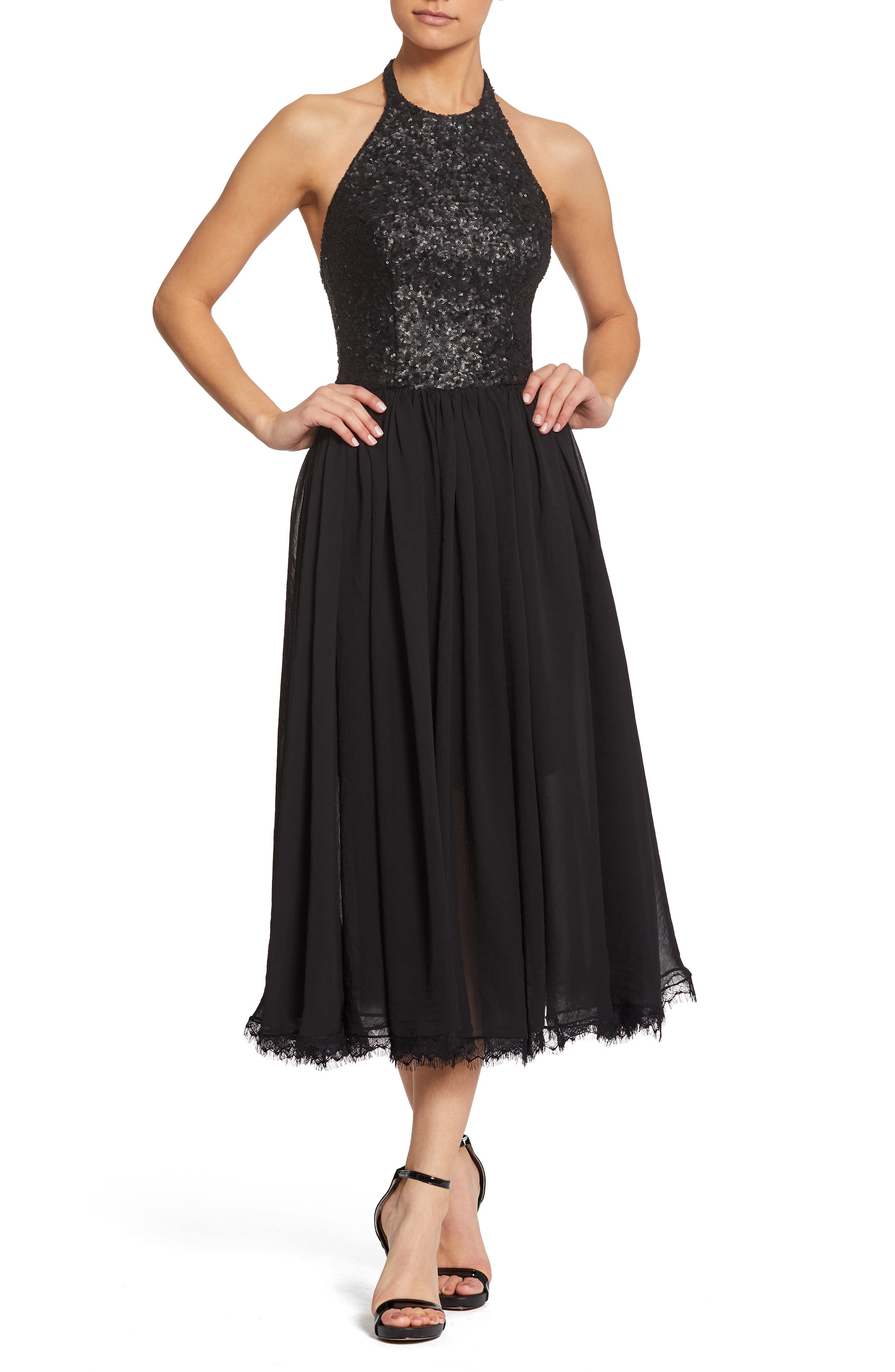 Dress The Population Tatiana Sequin & Chiffon Cocktail Dress, Black
