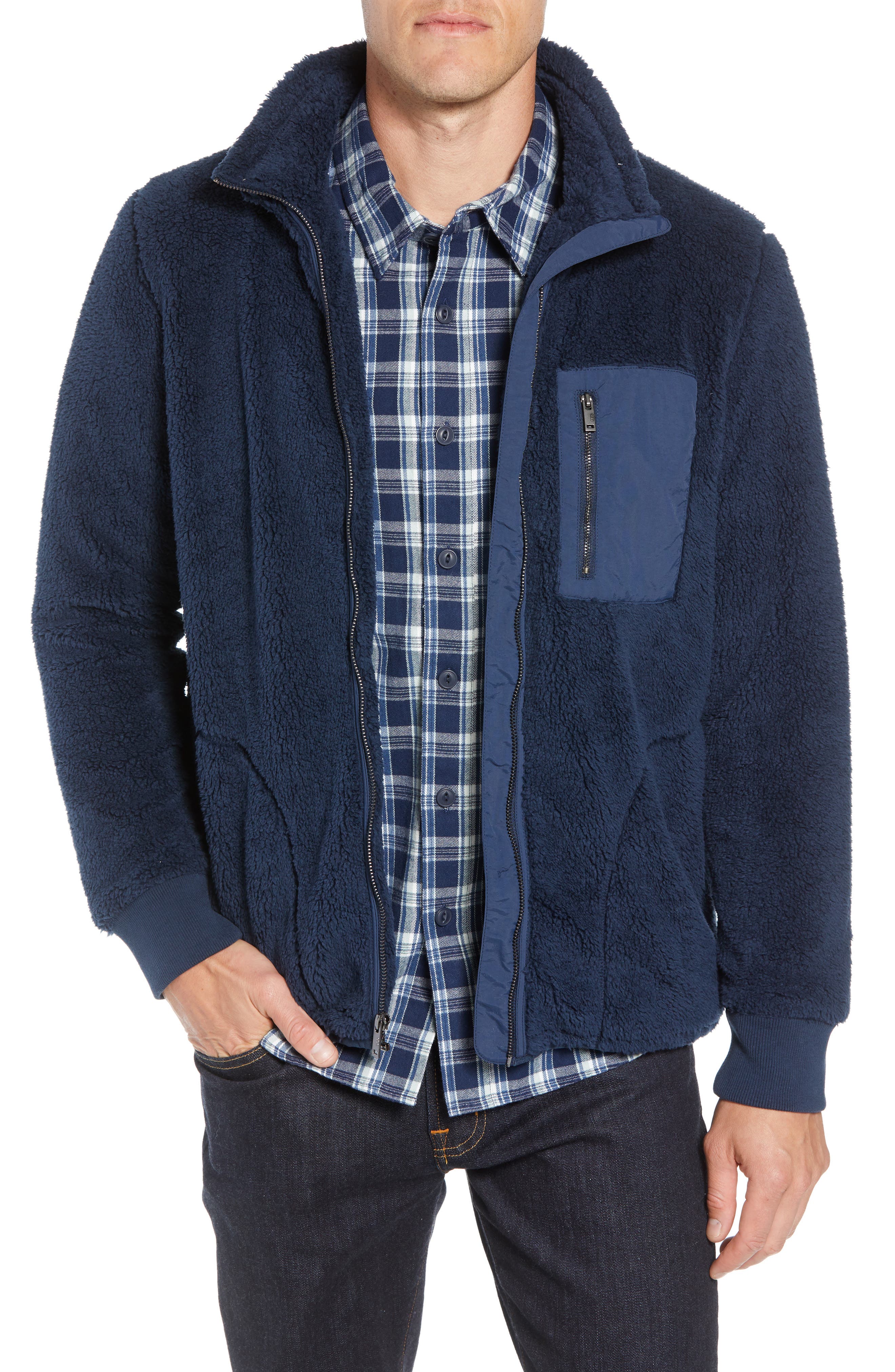 Ugg Lucas High Pile Fleece Sweater Jacket, Blue