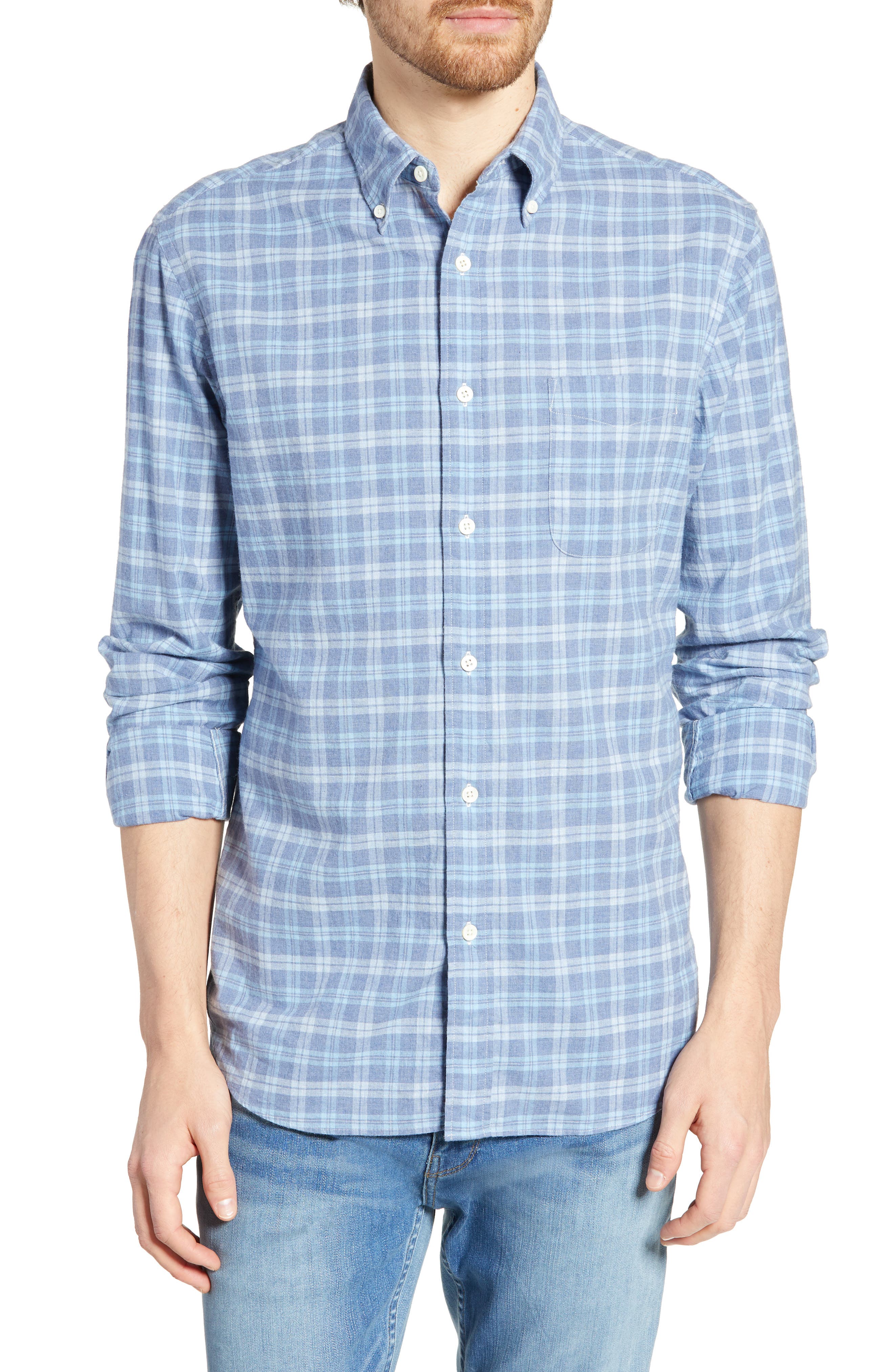 Faherty Pacific Regular Fit Check Sport Shirt, Blue