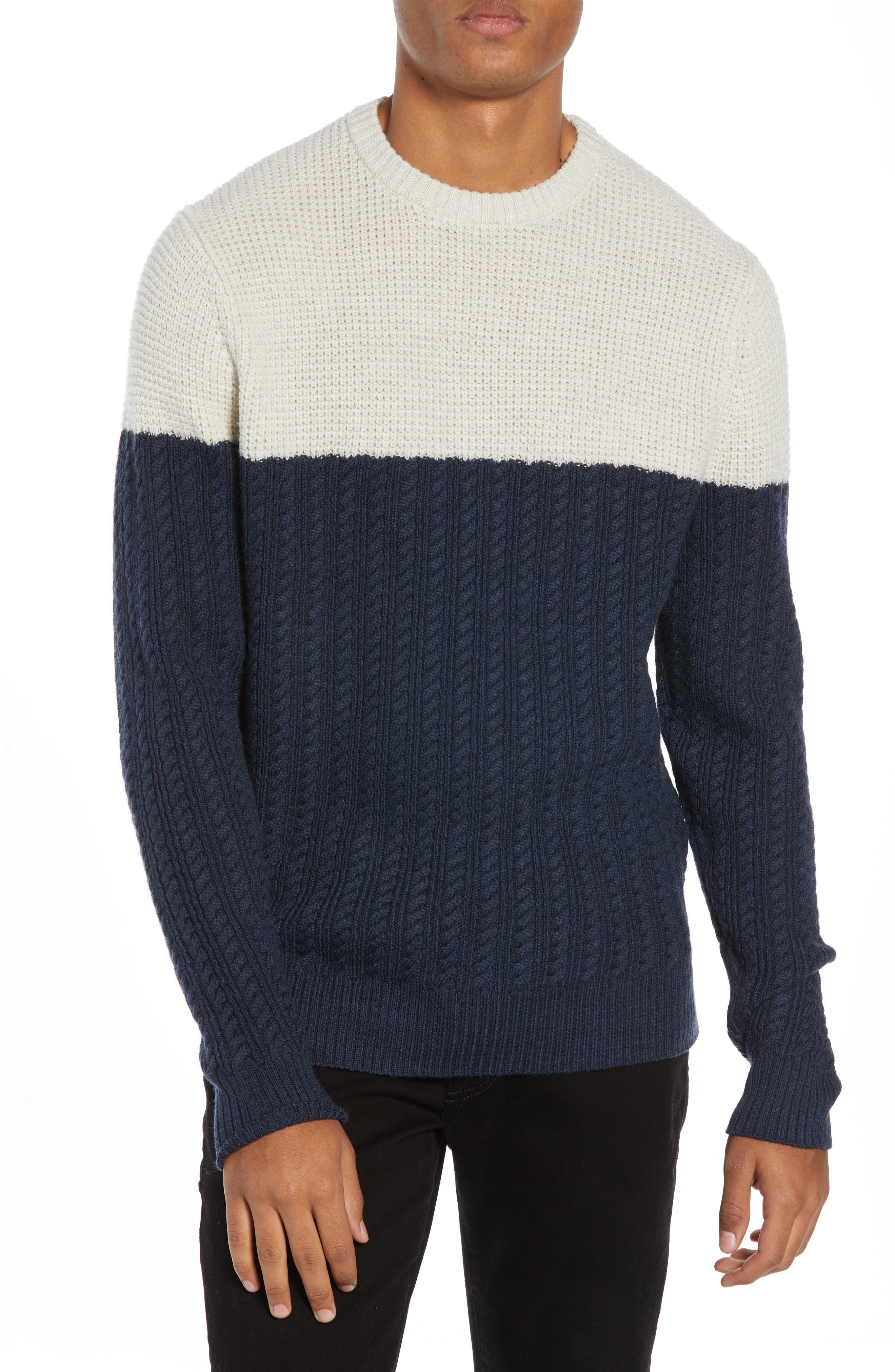 Nordstrom Signature Block Merino Wool Cable Knit Sweater, Blue