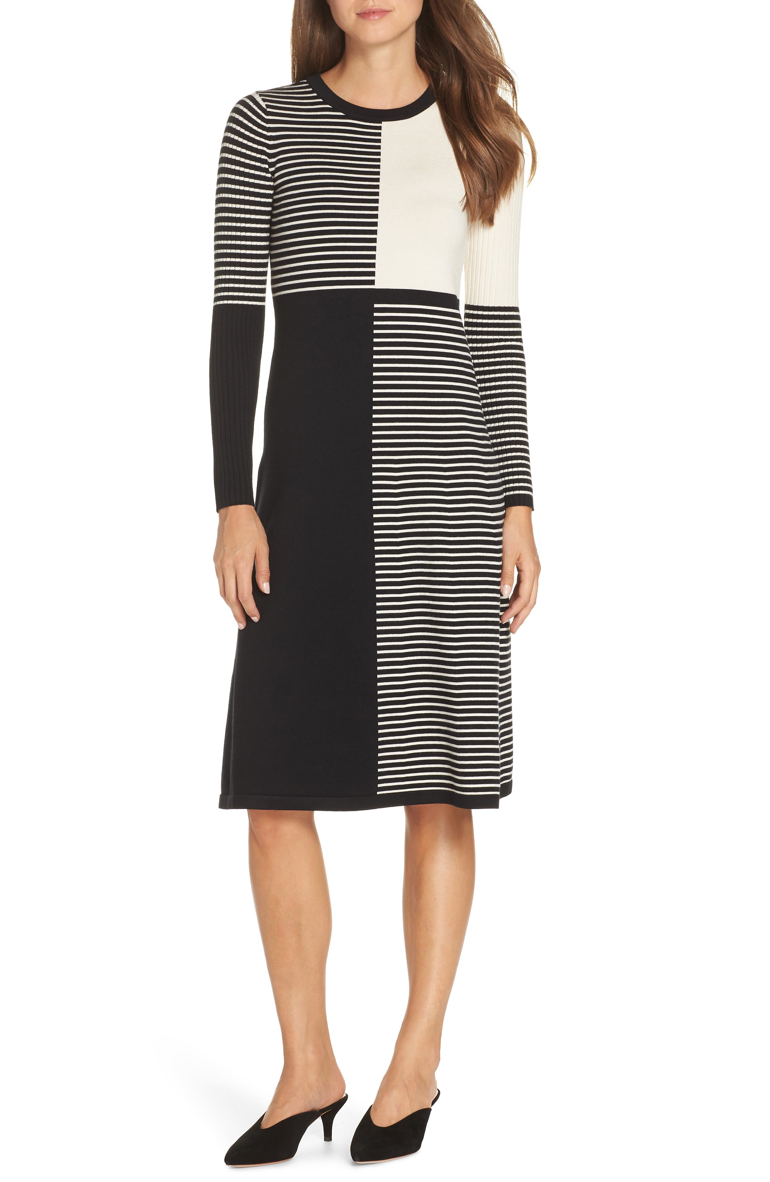 Petite Eliza J Placed Stripe Sweater Dress, Ivory