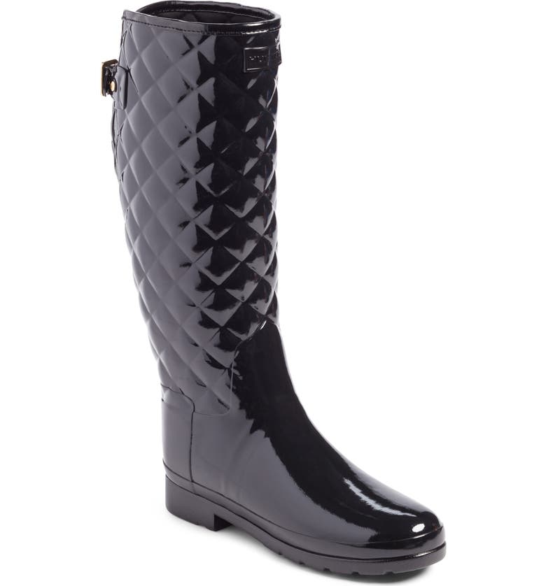 Original Refined High Gloss Quilted Waterproof Rain Boot,
Main,
color, BLACK