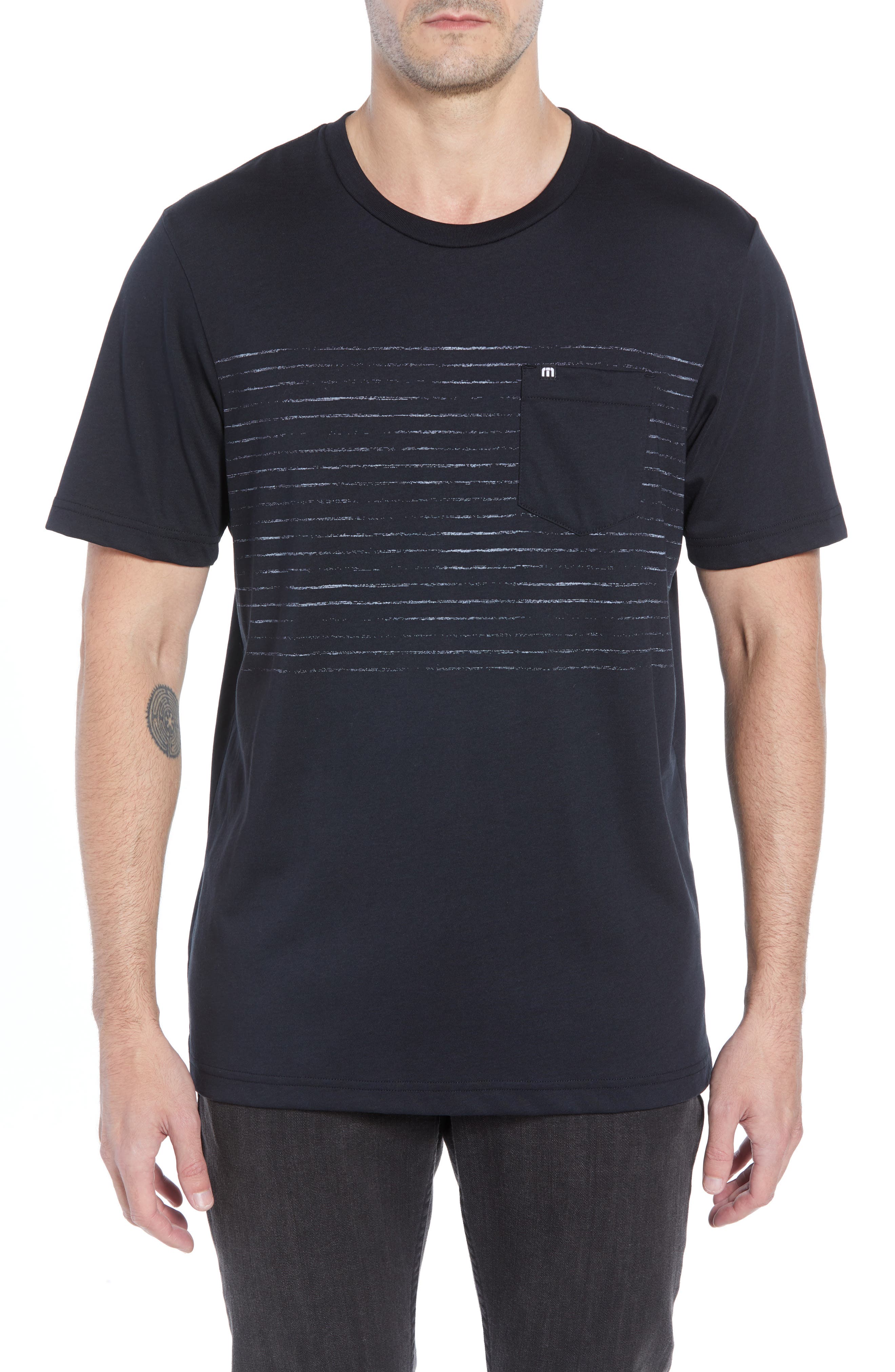 Travis Mathew Outliner Striped Pocket T-Shirt, Black