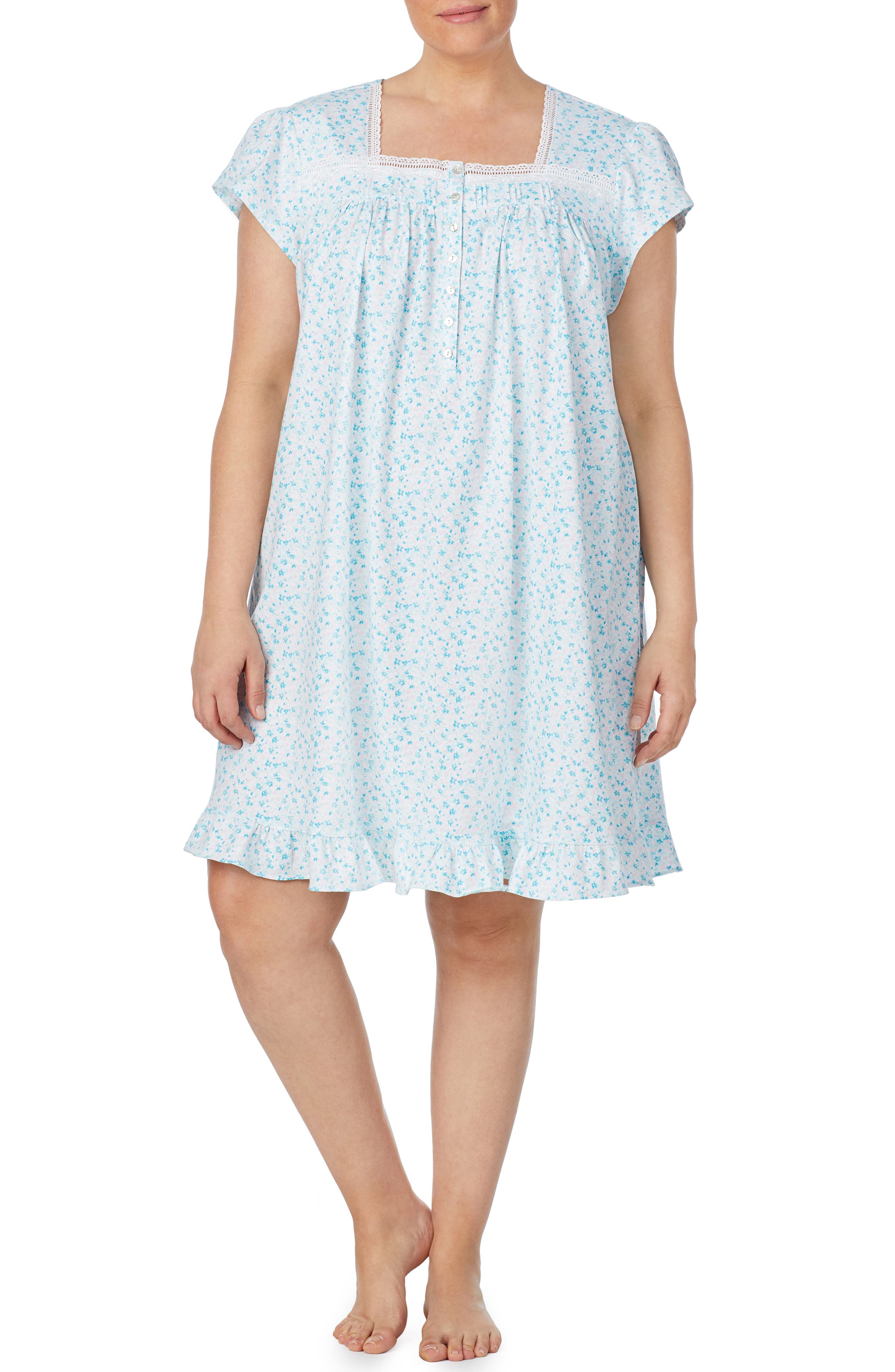 Plus Size Eileen West Short Jersey Nightgown, Blue