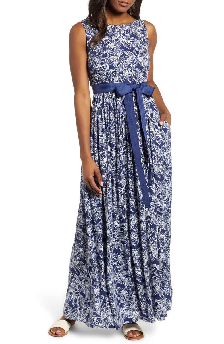 Plumeria Print Maxi Dress
