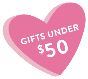 A candy heart graphic: Valentine's Day gifts under $50.
