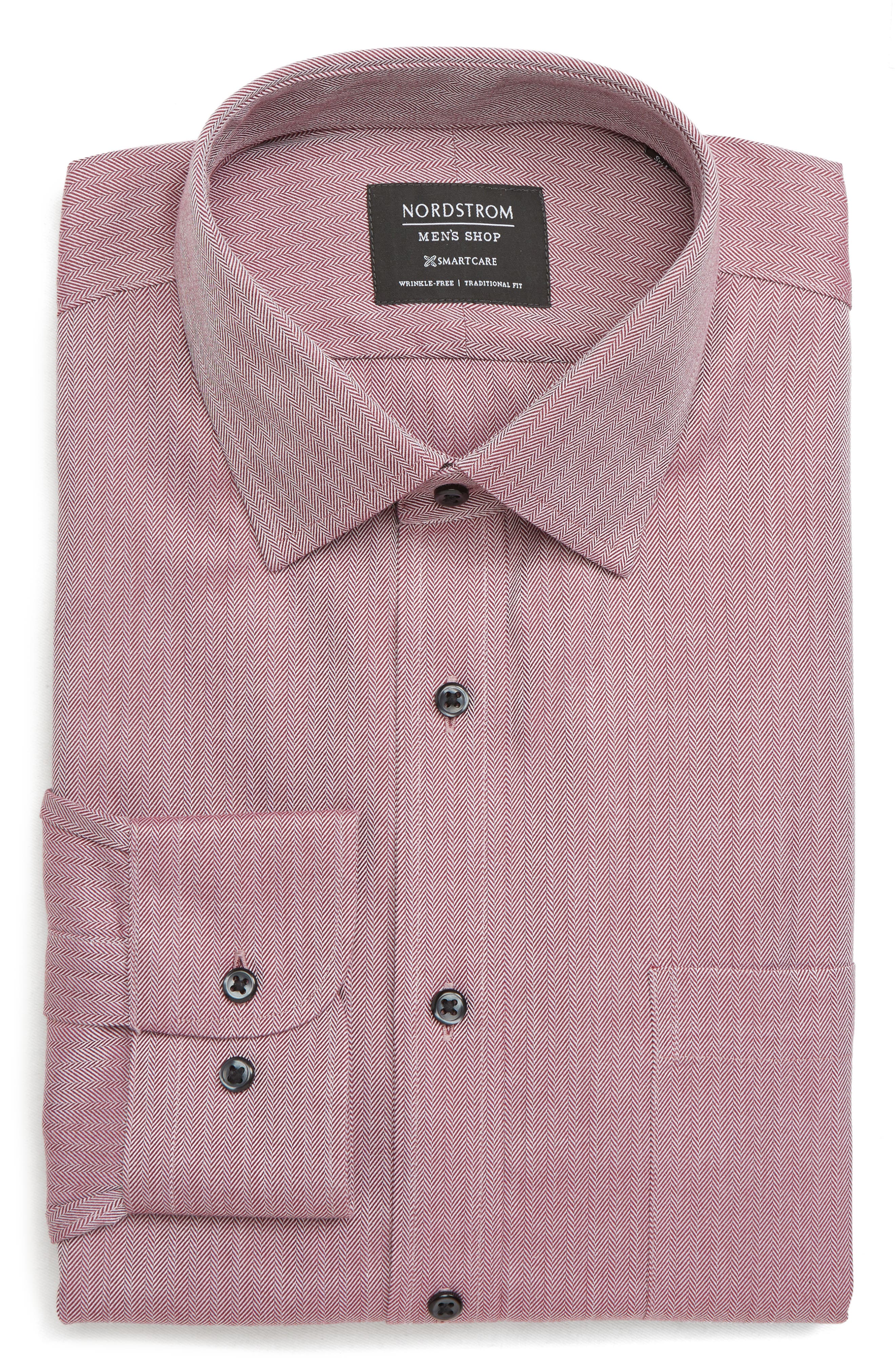 Nordstrom Shop Smartcare(TM) Traditional Fit Herringbone Dress Shirt - Burgundy