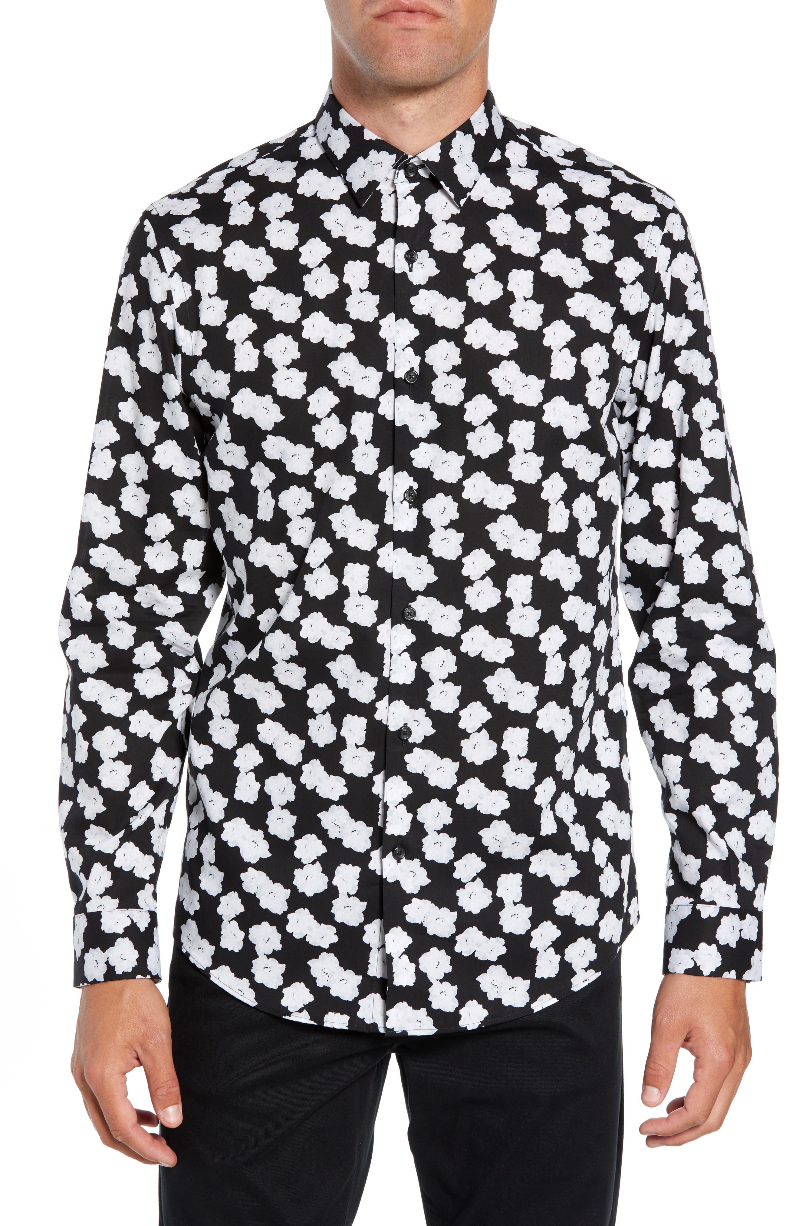 Calibrate Slim Fit Non Iron Floral Sport Shirt, Black