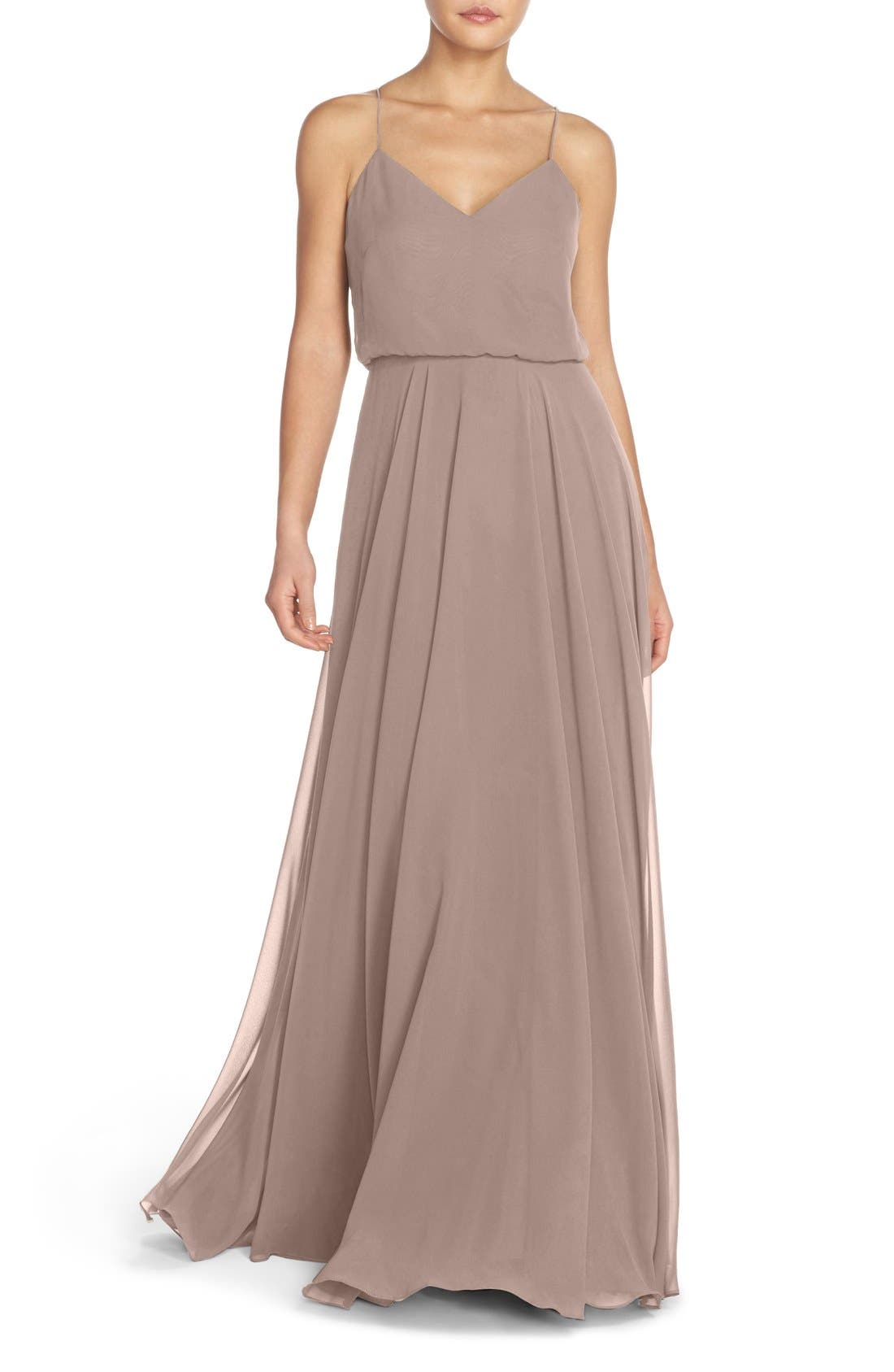 Jenny Yoo Inesse Chiffon V-Neck Spaghetti Strap Gown