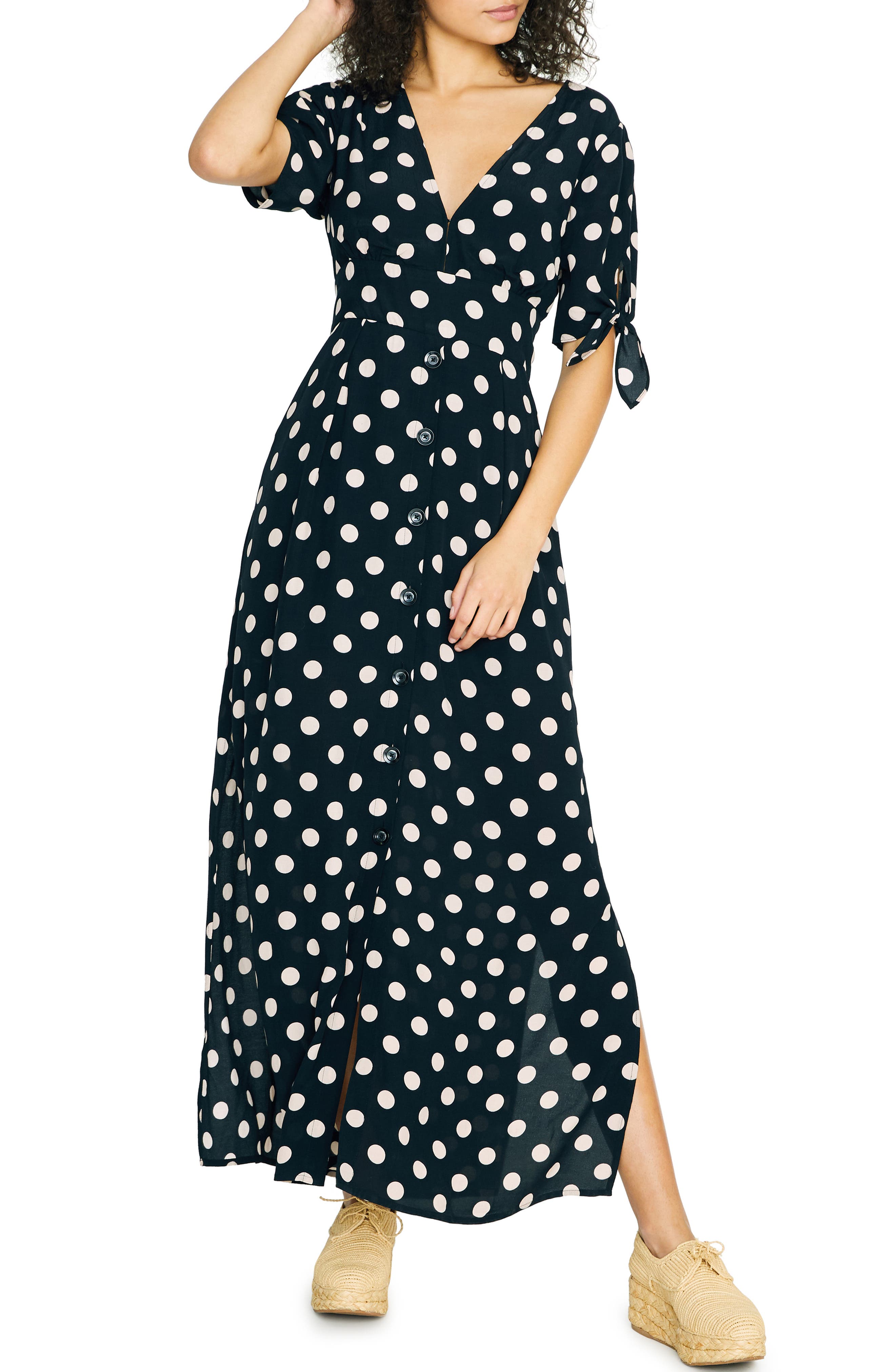 Sanctuary Love Worn Polka Dot Maxi Dress, Black