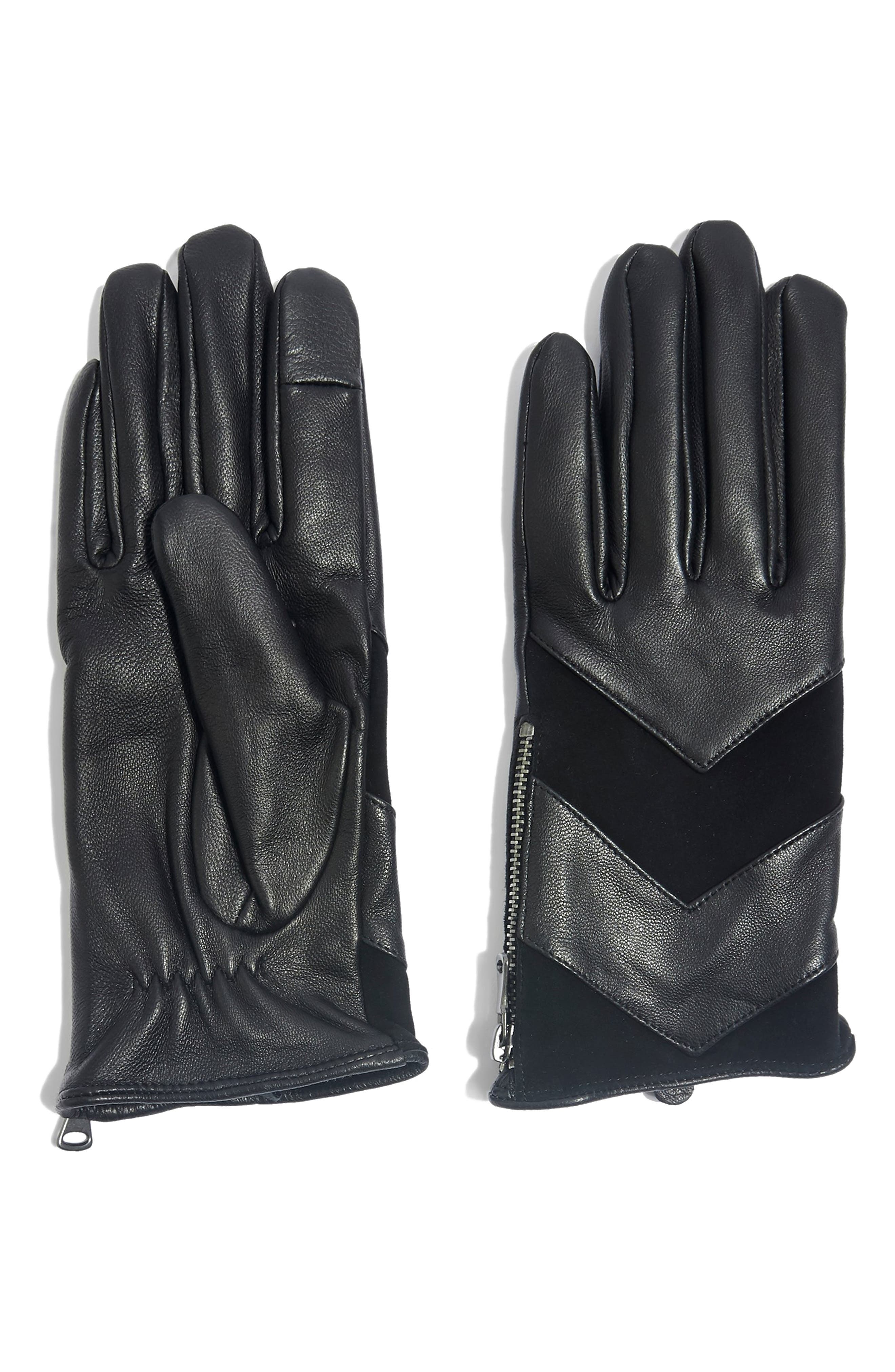 Topshop Leather Touchscreen Gloves, Black