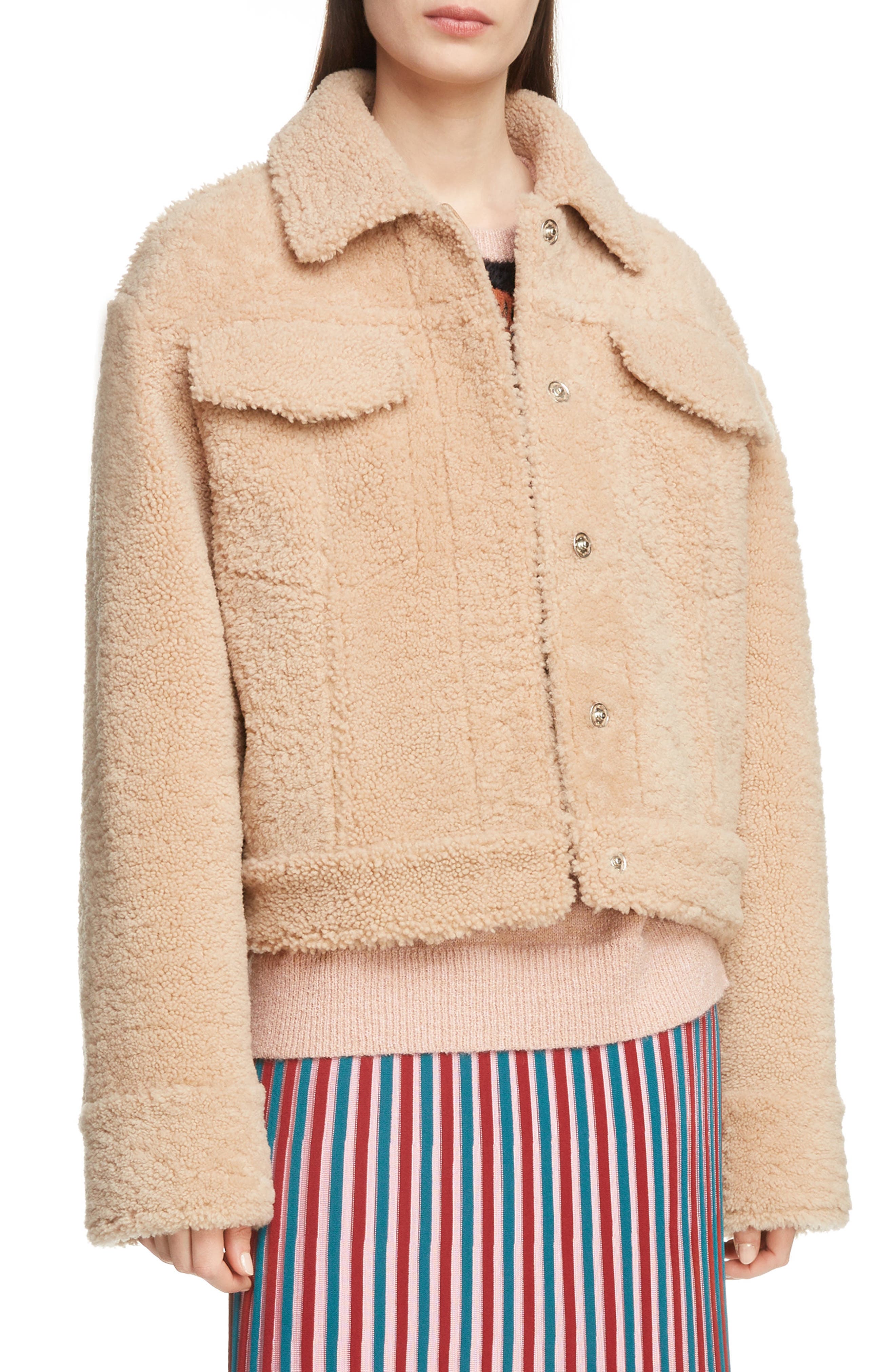 Kenzo Reversible Genuine Shearling Trucker Jacket, Beige