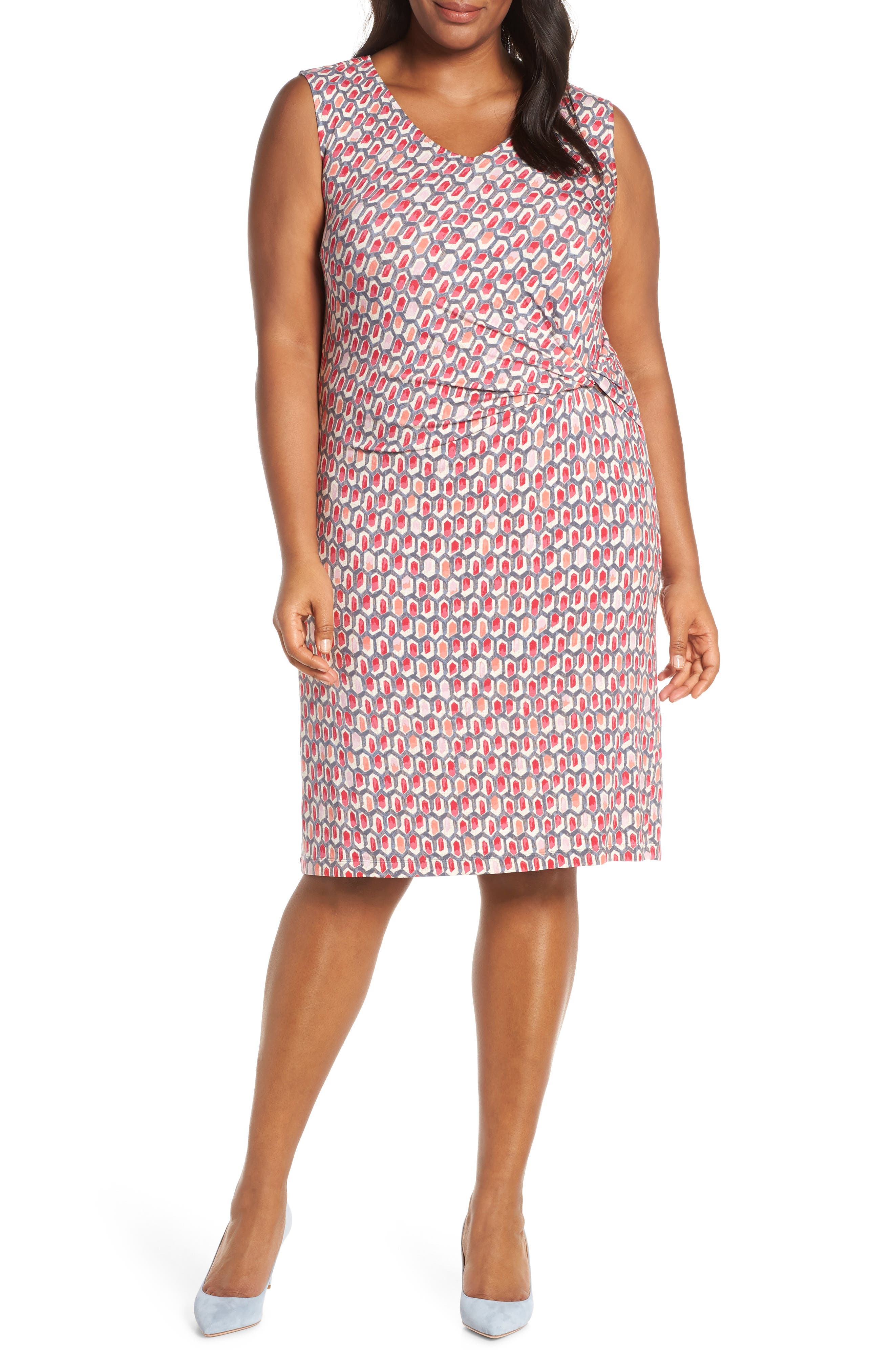 Plus Size Nic+Zoe Bright Stone Ruched Dress, White