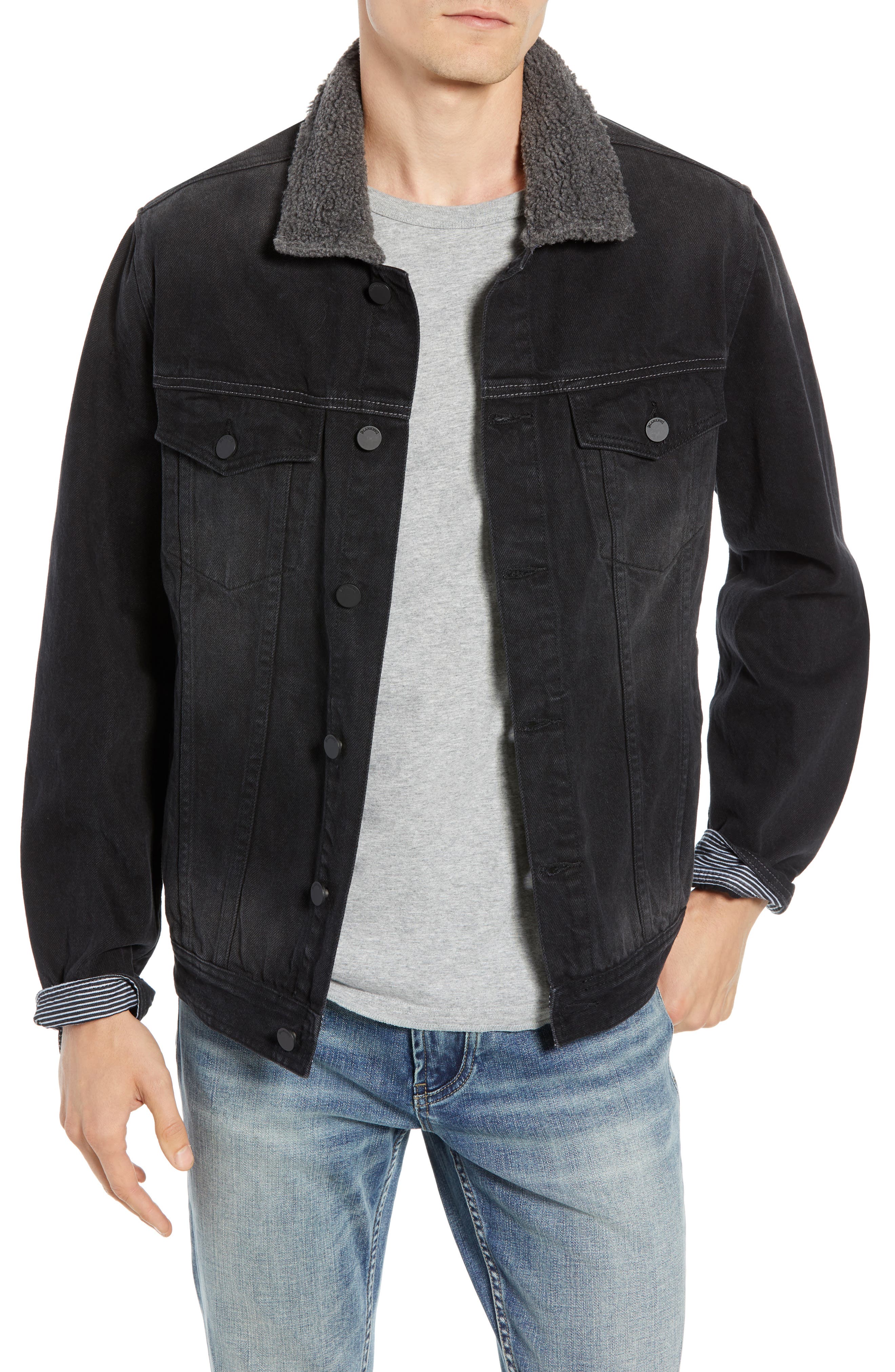 Blanknyc Fleece Collar Denim Trucker Jacket, Black