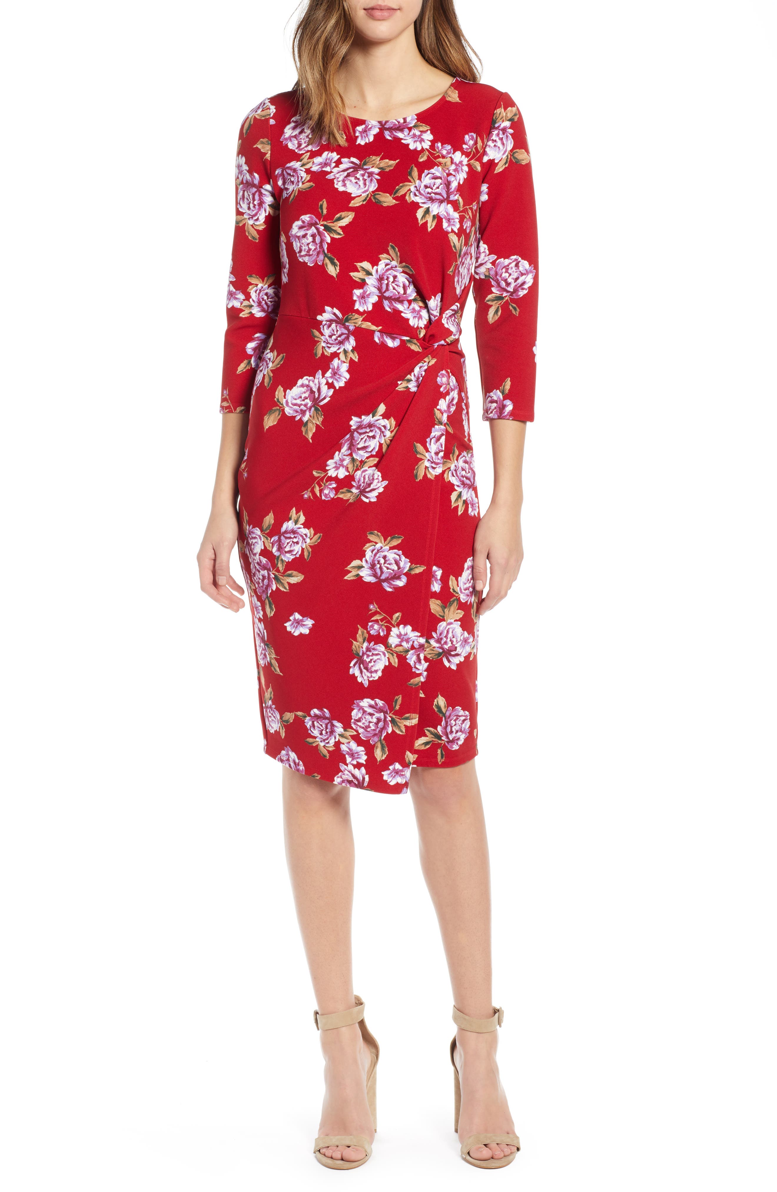 Socialite Side Twist Dress, Red