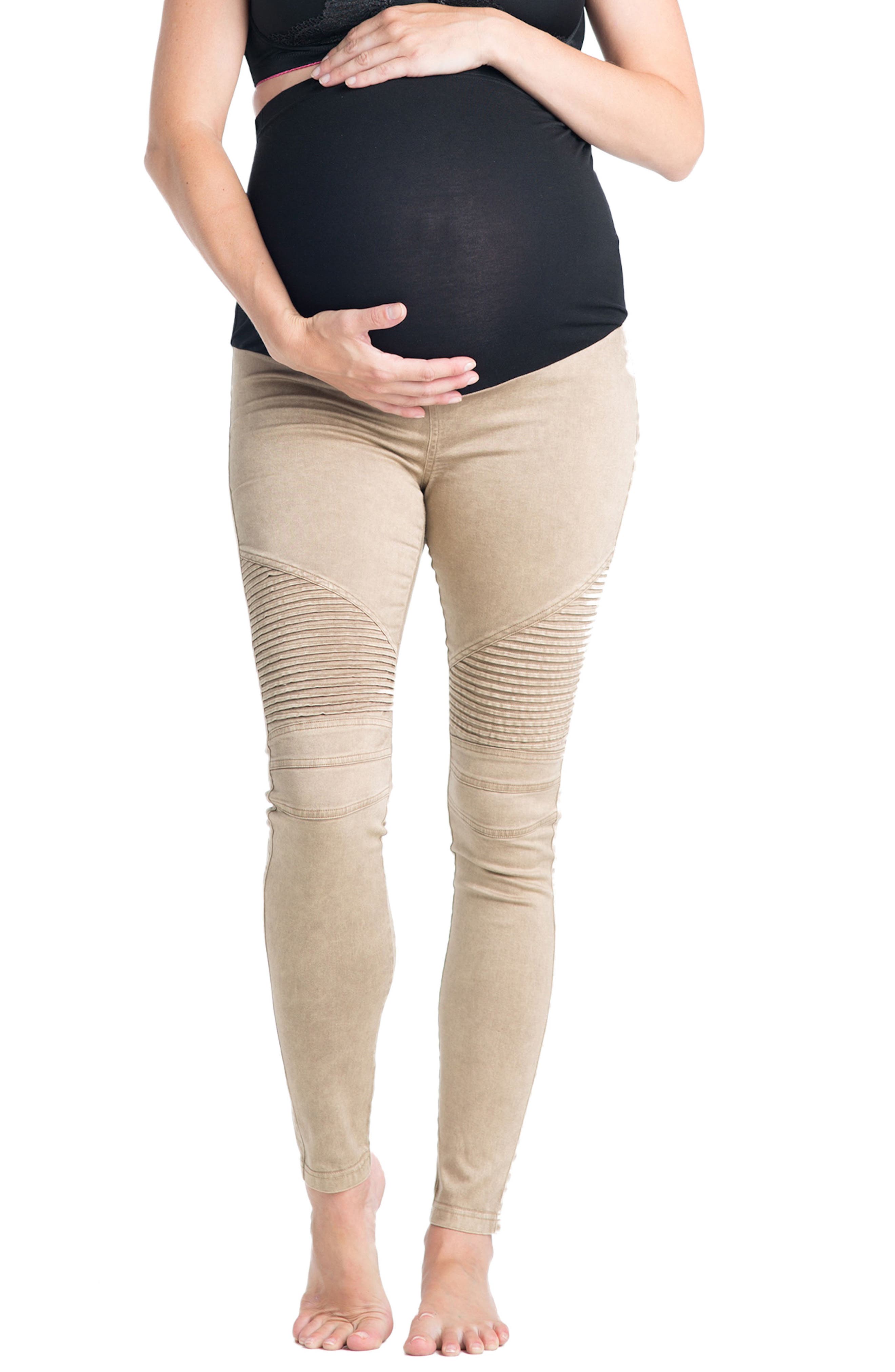 Preggo Leggings Moto Maternity Leggings, Brown