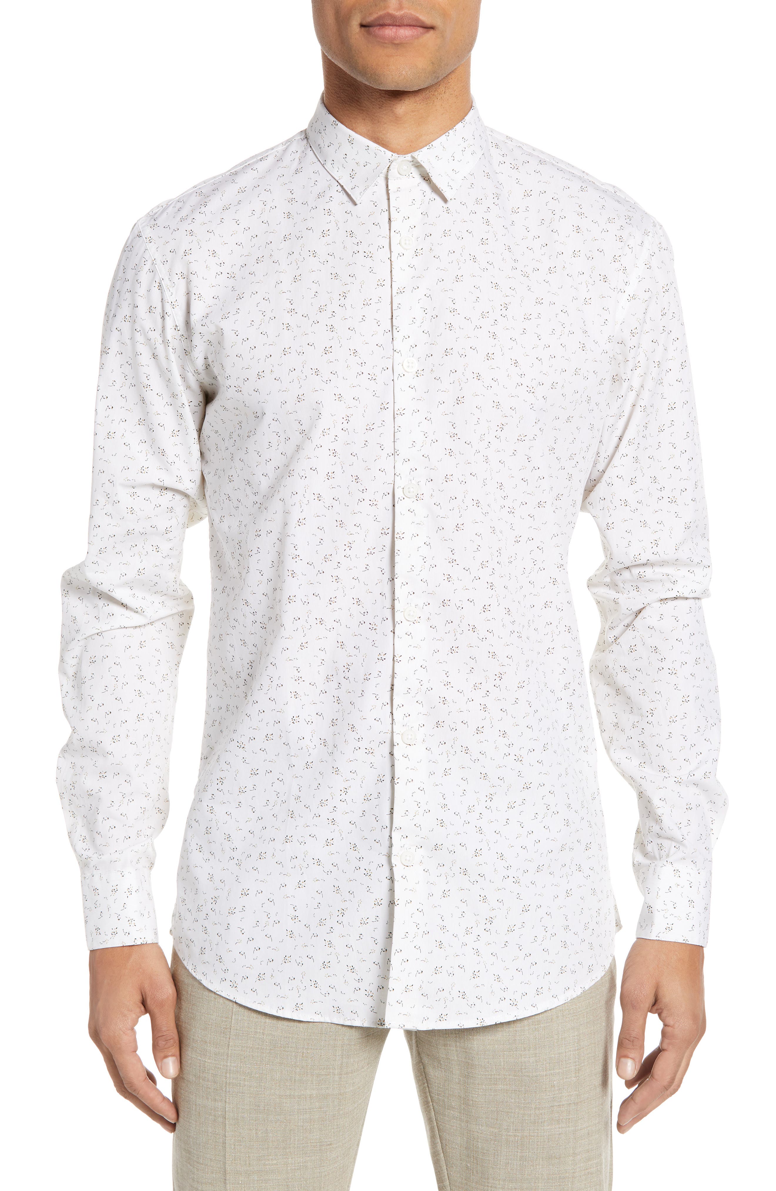 Selected Homme Rune Slim Fit Print Sport Shirt, White