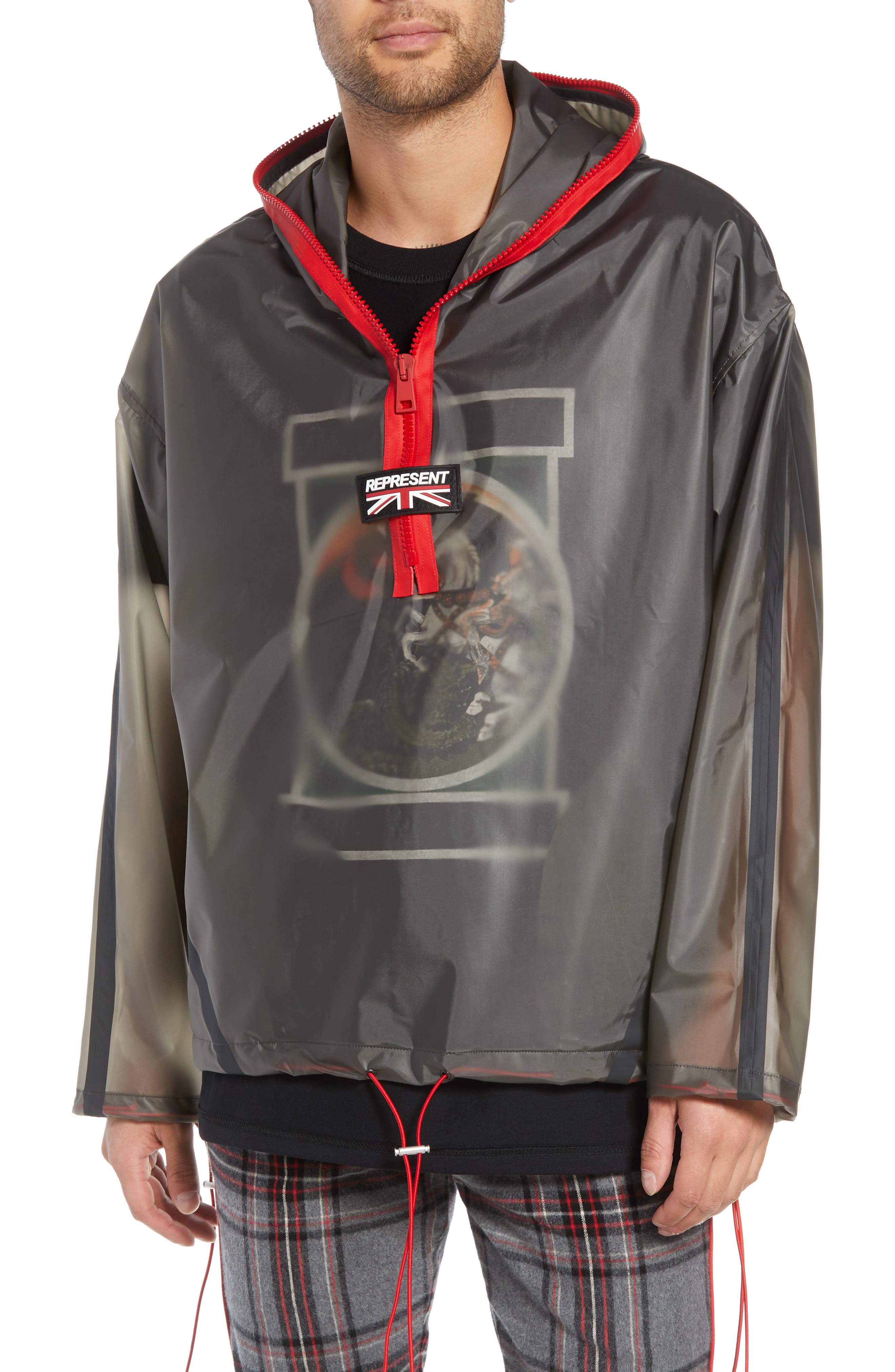 Represent Rubber Half Zip Rain Jacket, Black