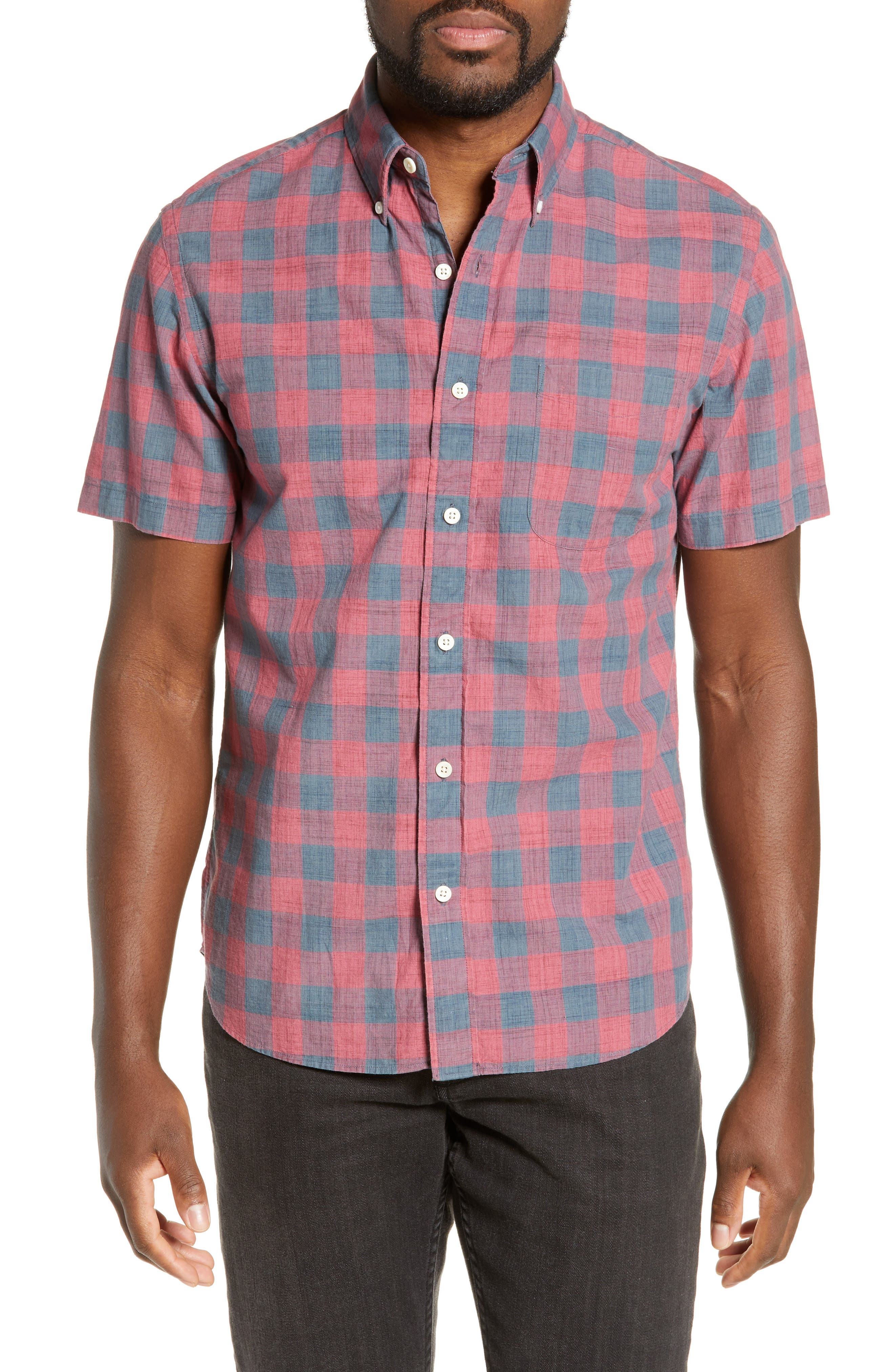 Faherty Rose Regular Fit Buffalo Check Organic Cotton Sport Shirt, Pink