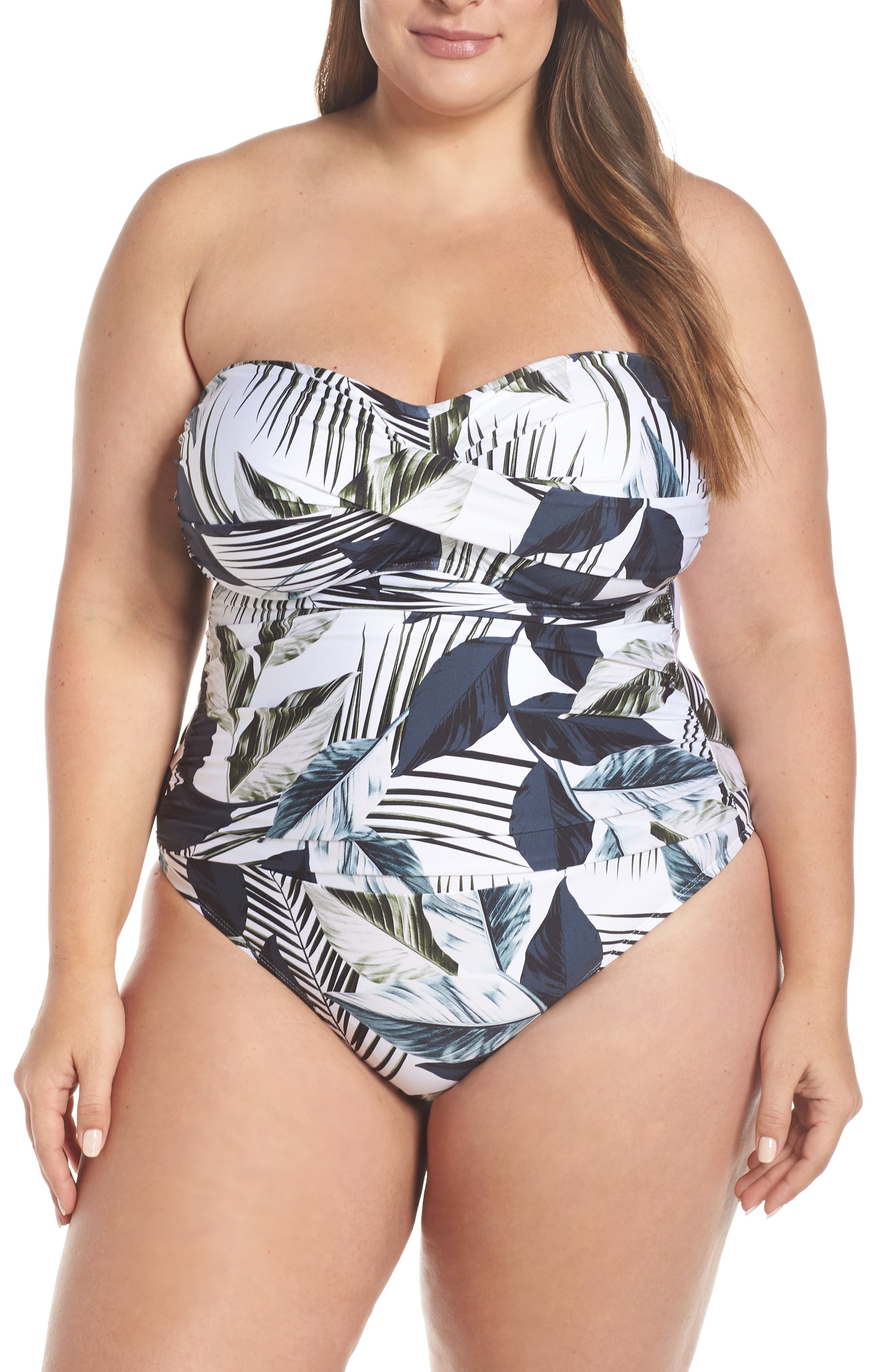 Plus Size La Blanca Bandeau One-Piece Swimsuit, Blue