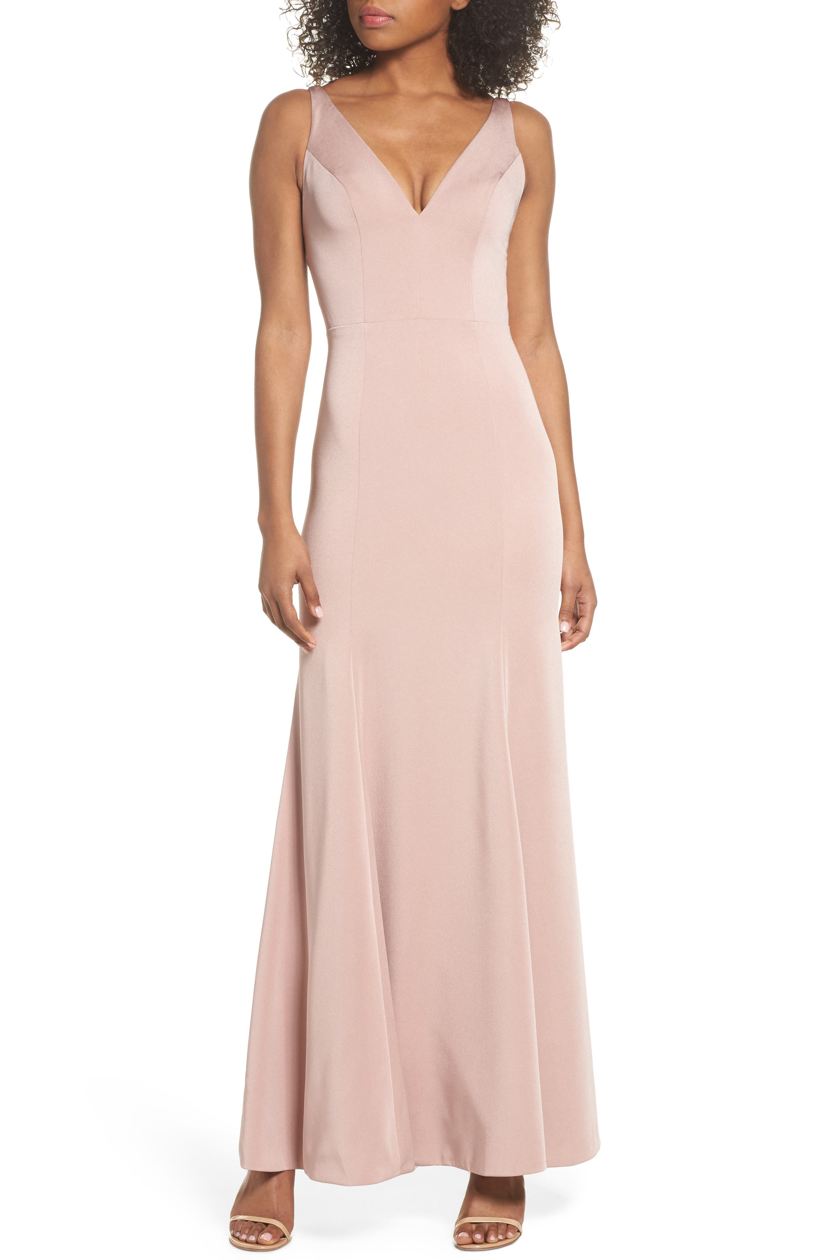 Jenny Yoo Jade Luxe Crepe V-Neck Gown, Pink