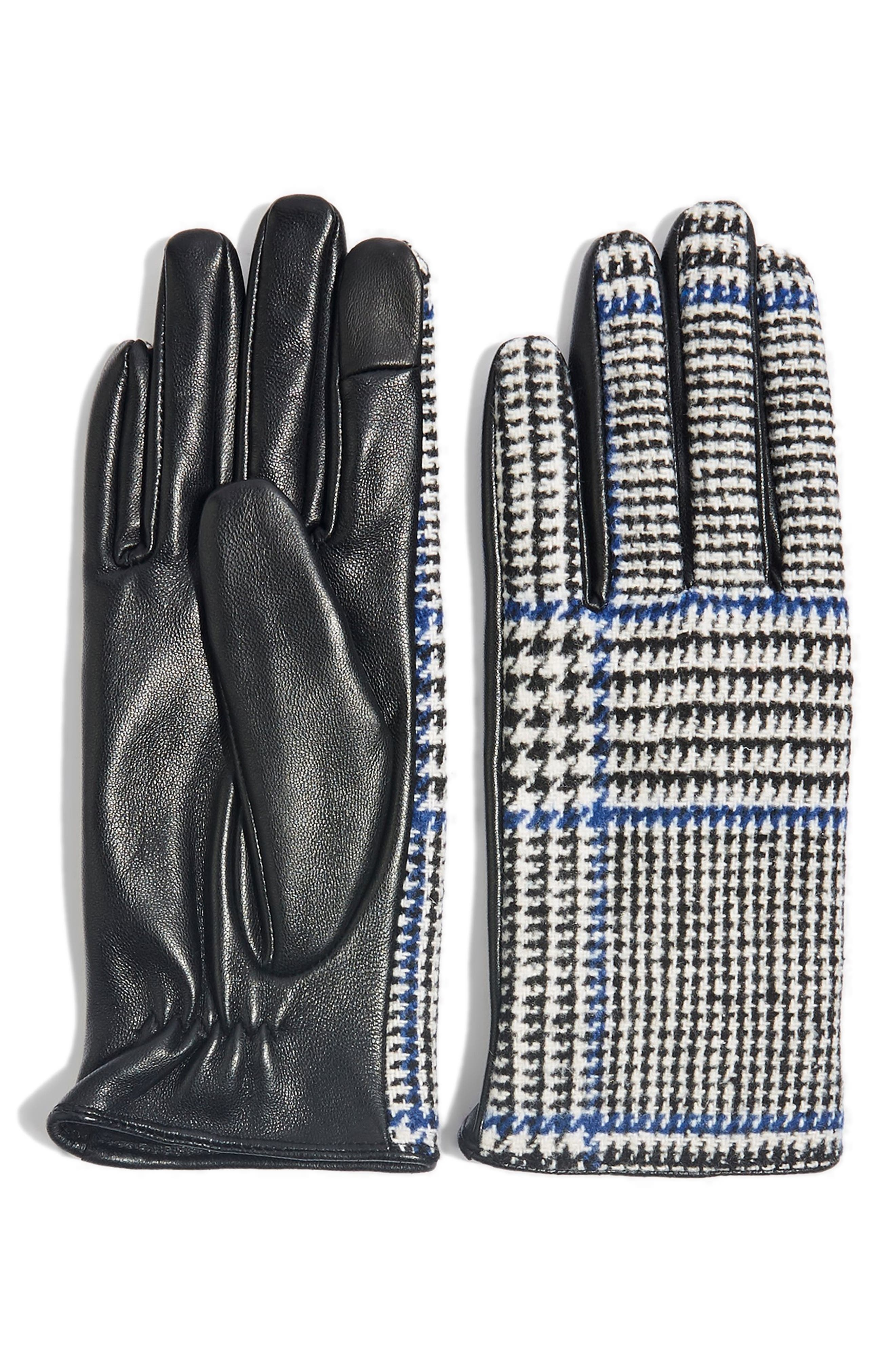Topshop Houndstooth Faux Leather Touchscreen Gloves, Black