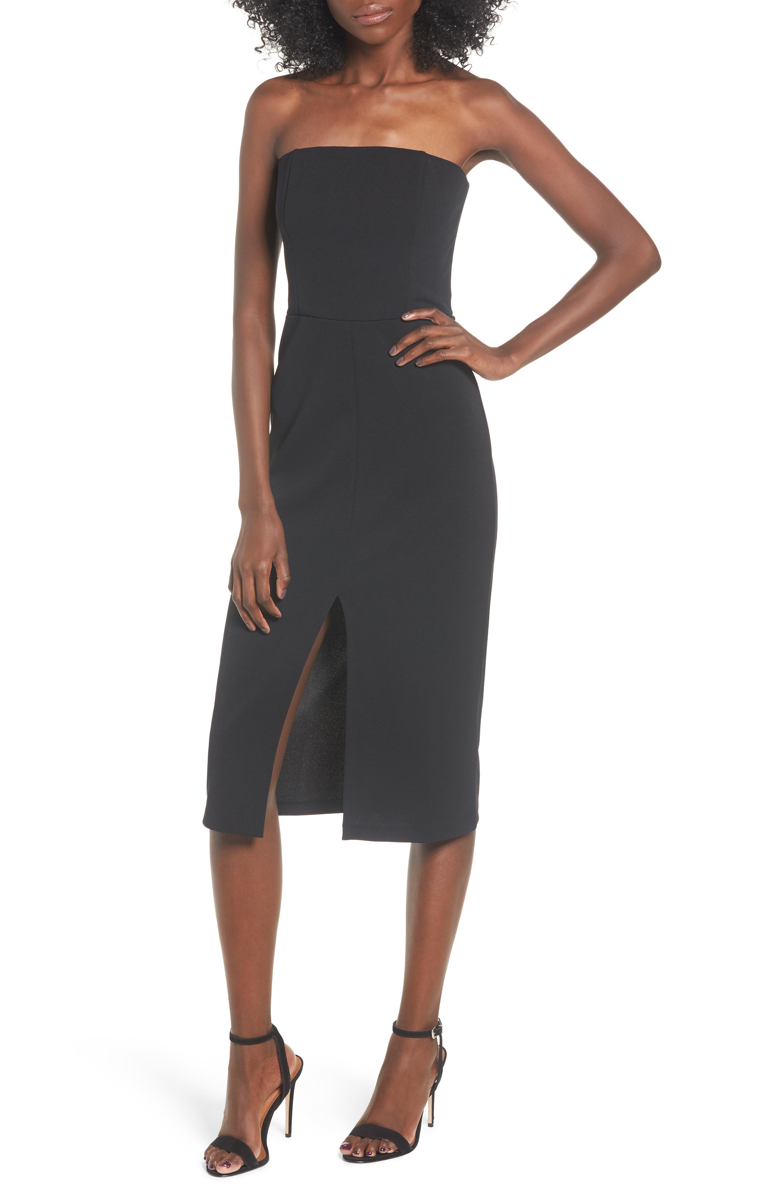 Leith Strapless Midi Dress, Black