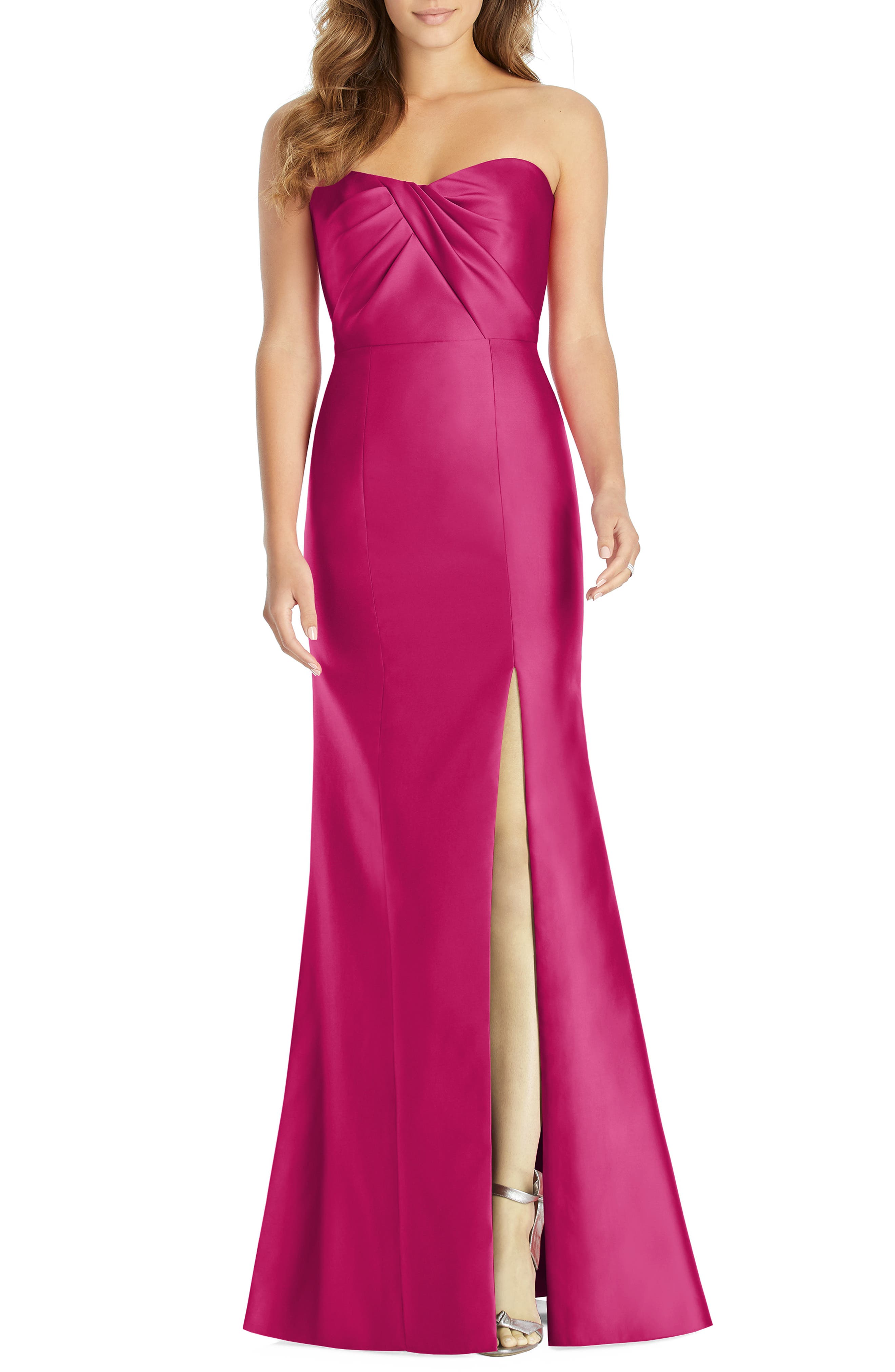 Alfred Sung Sateen Twill Strapless Sweetheart Neckline Gown, Red