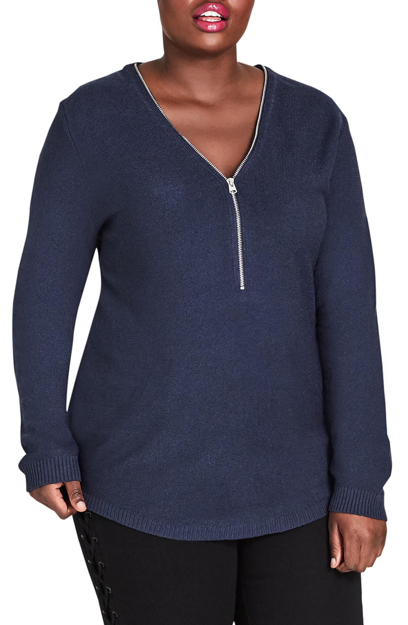 Plus Size City Chic Zip Trim Sweater, Blue